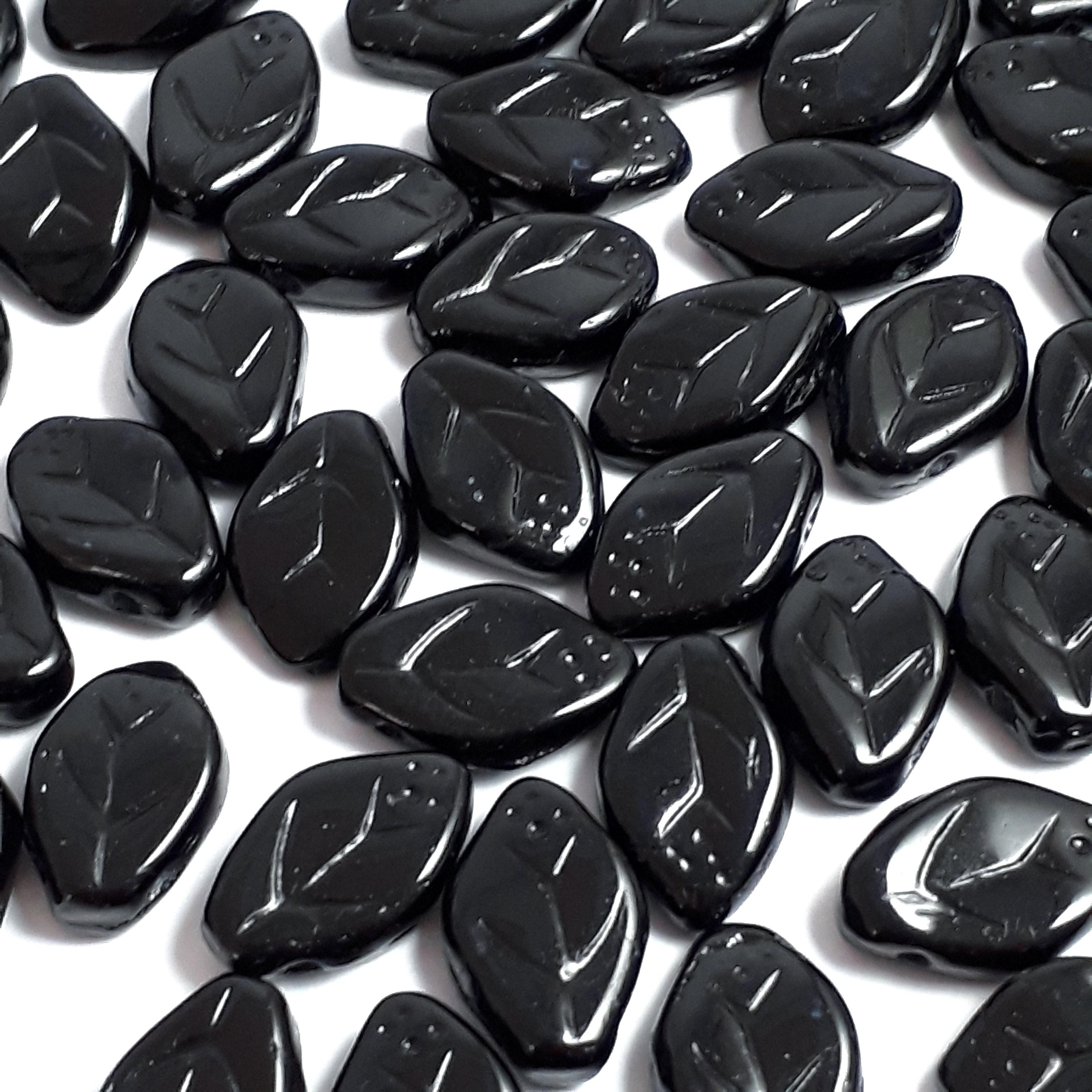 Opaque Black Czech Glass Leaf 12x7mm - 20pcs
