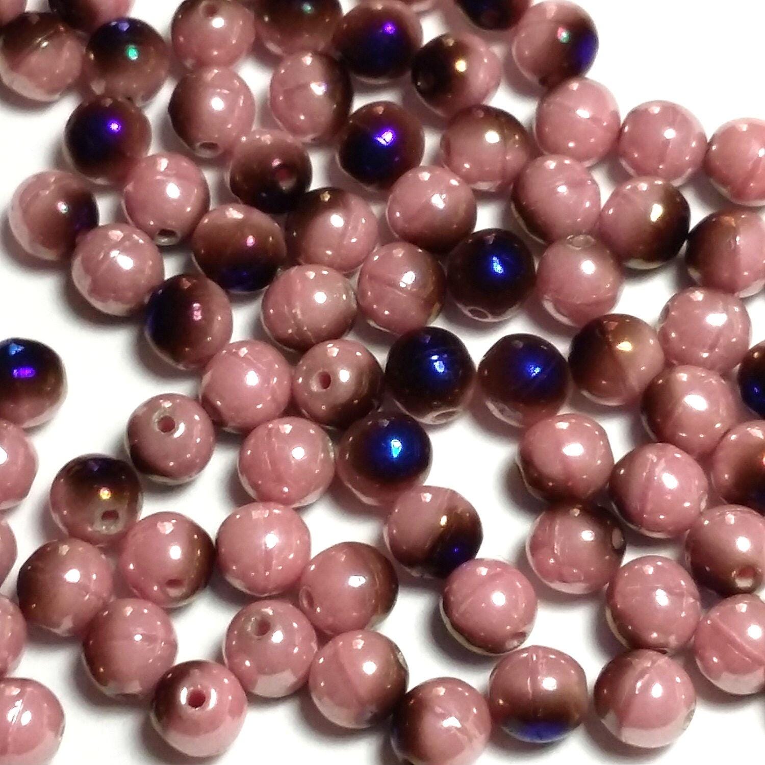 Pink & Metallic Blue Czech Glass Round 5mm - 20pcs