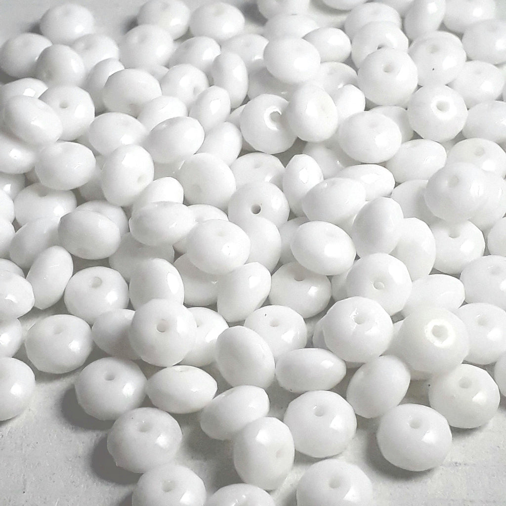White Opaque Faceted Czech Glass Rondelle 4x7mm - 20pcs
