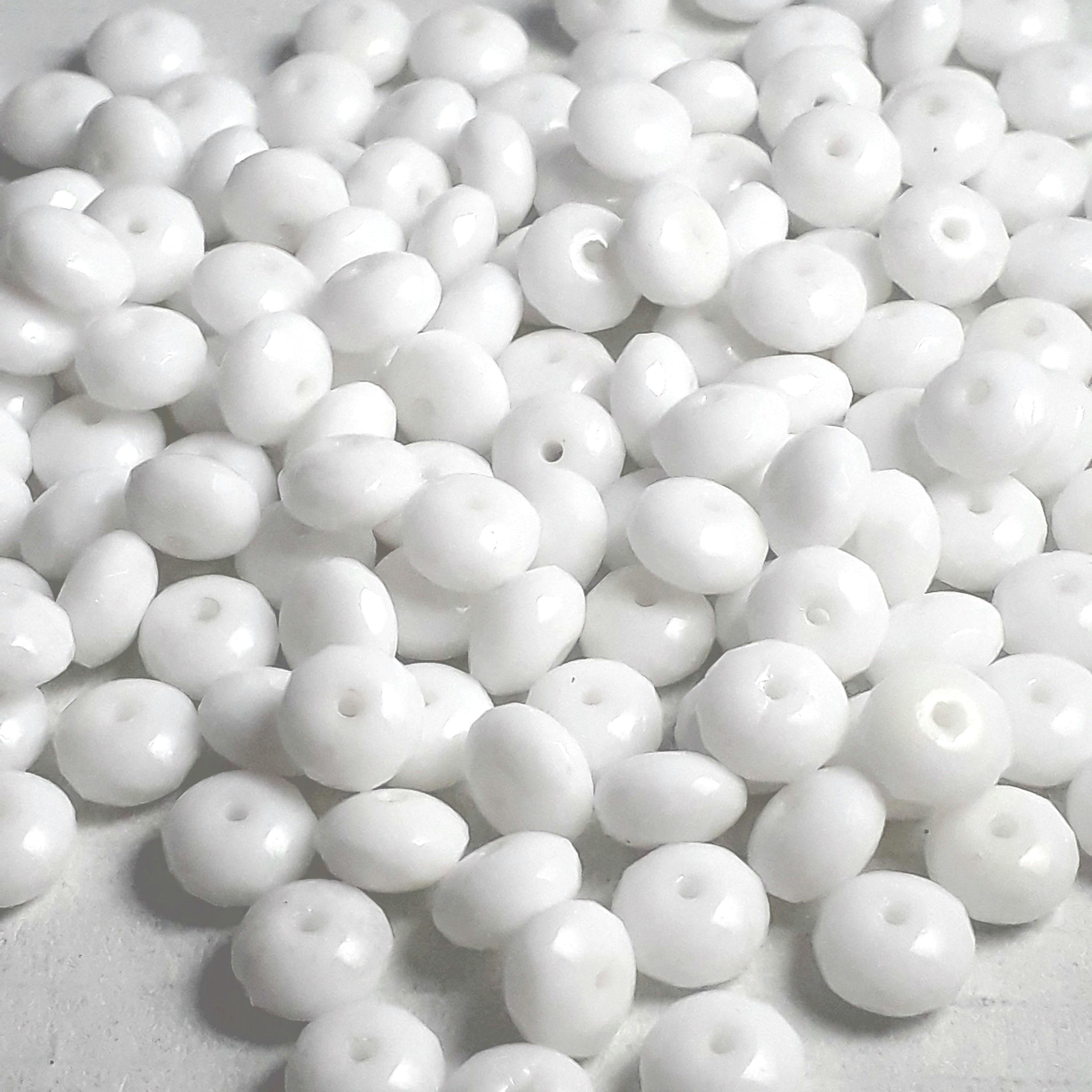 White Opaque Faceted Czech Glass Rondelle 4x7mm - 20pcs