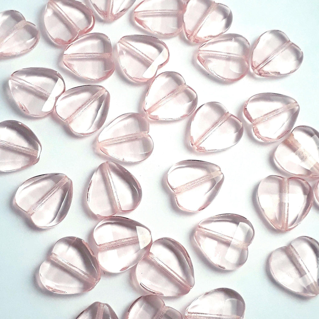 Light Pink Transparent Faceted Czech Glass Heart 12mm - 6pcs