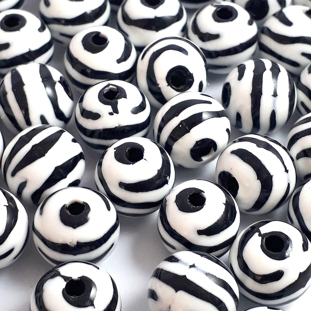 Zebra Animal Print Acrylic Round 12mm - 20pcs