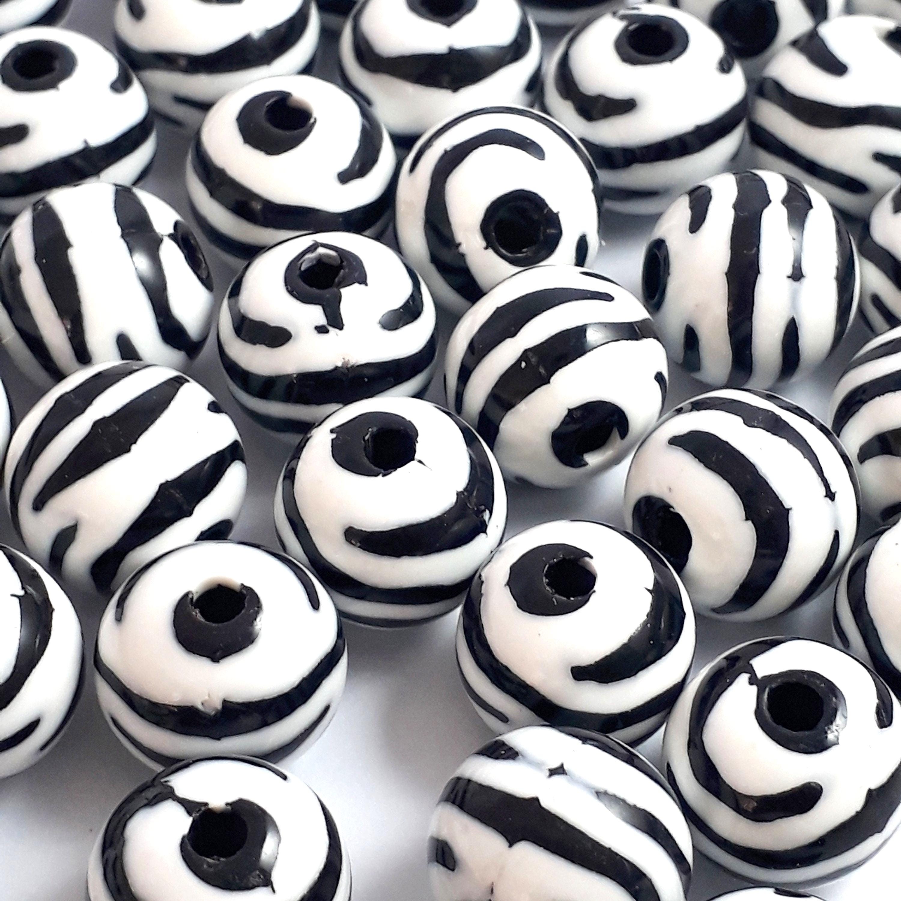 Zebra Animal Print Acrylic Round 12mm - 20pcs
