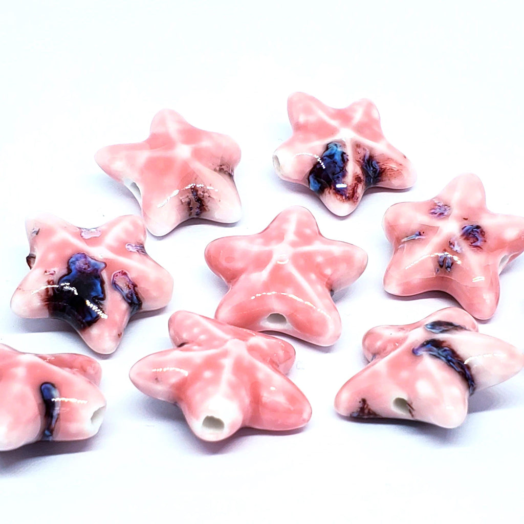 Pink Starfish Glazed Ceramic 22mm - 2pcs