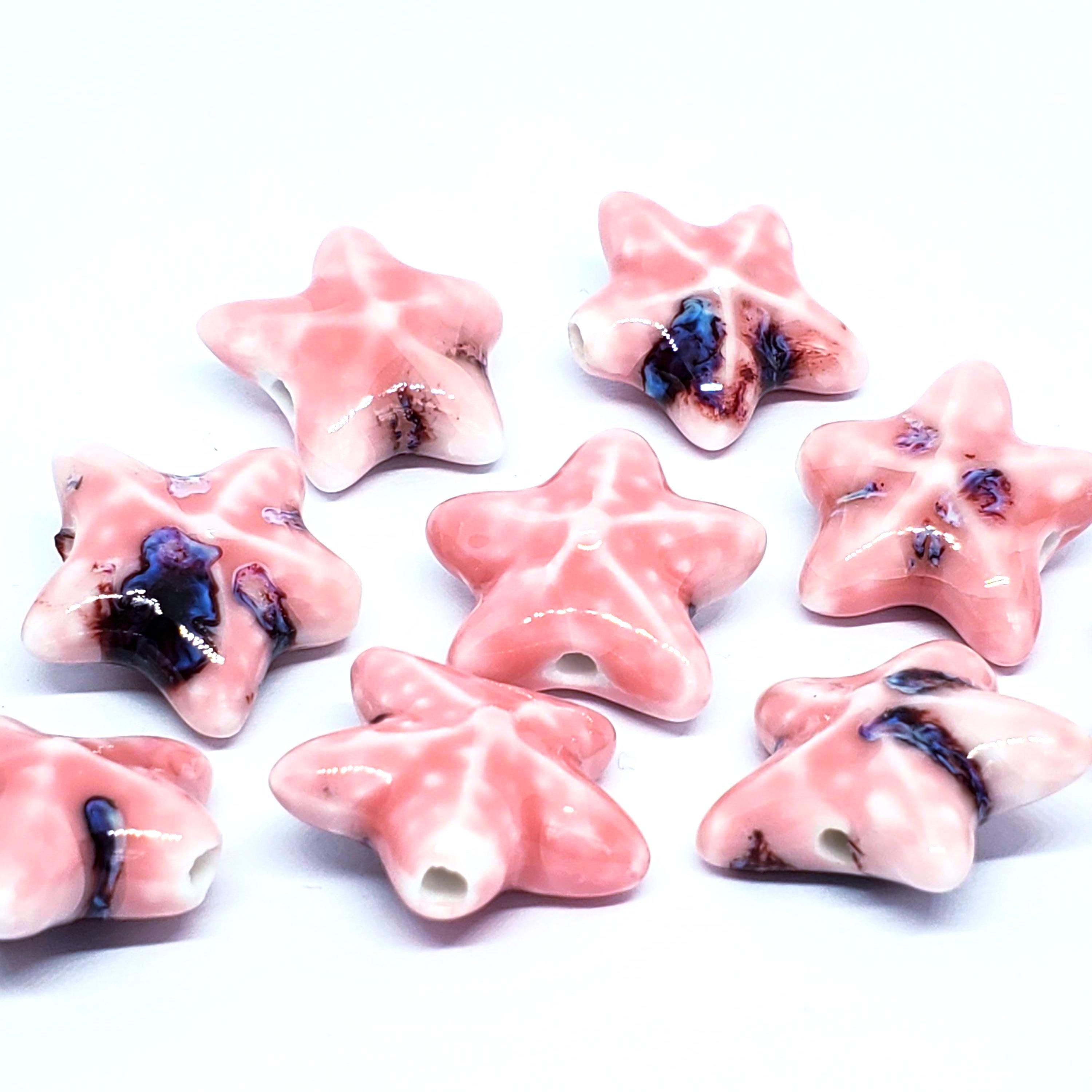 Pink Starfish Glazed Ceramic 22mm - 2pcs