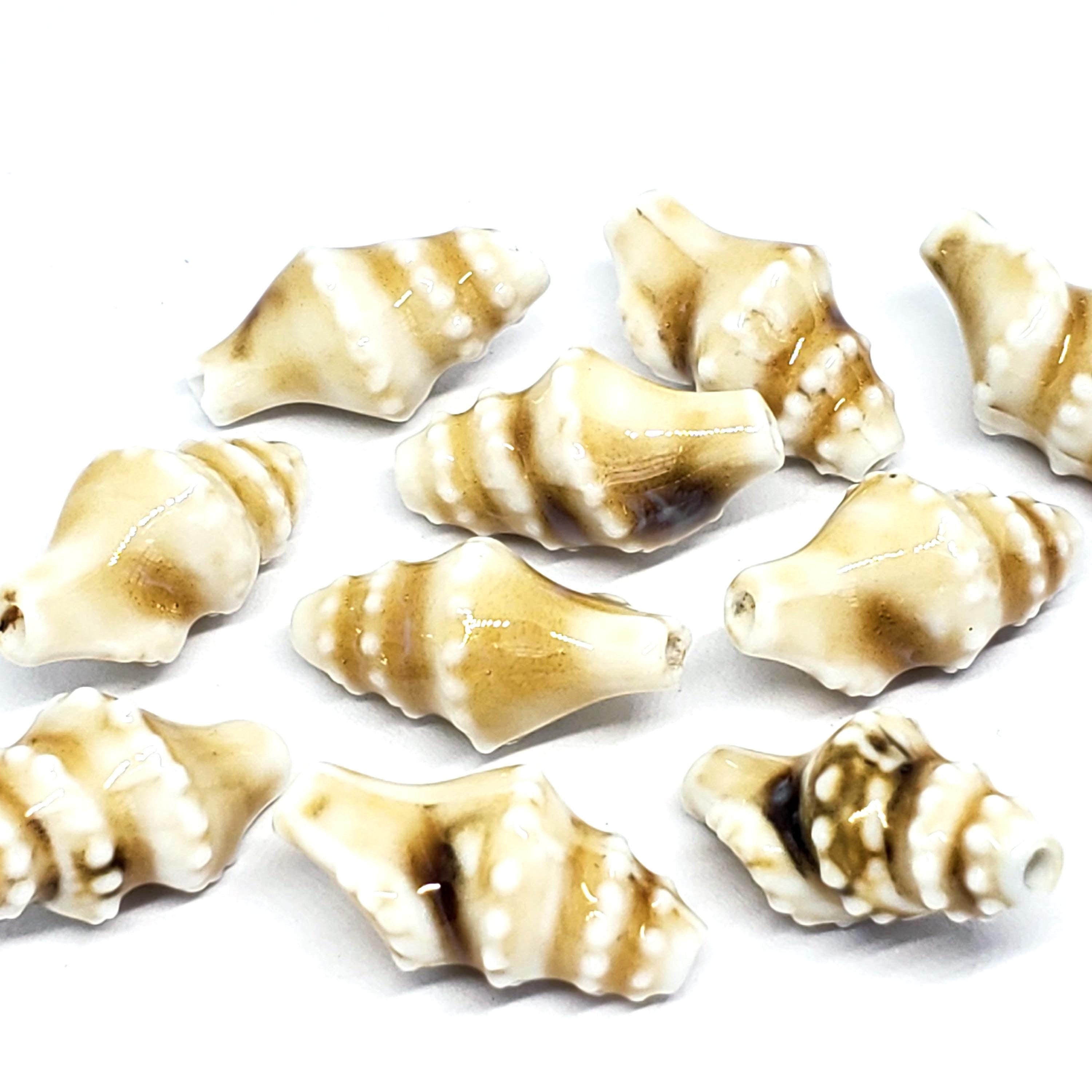 Light Brown Shell Glazed Ceramic 20x11mm - 2pcs