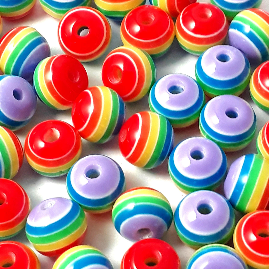 Rainbow Striped Round Resin 8mm - 25pcs
