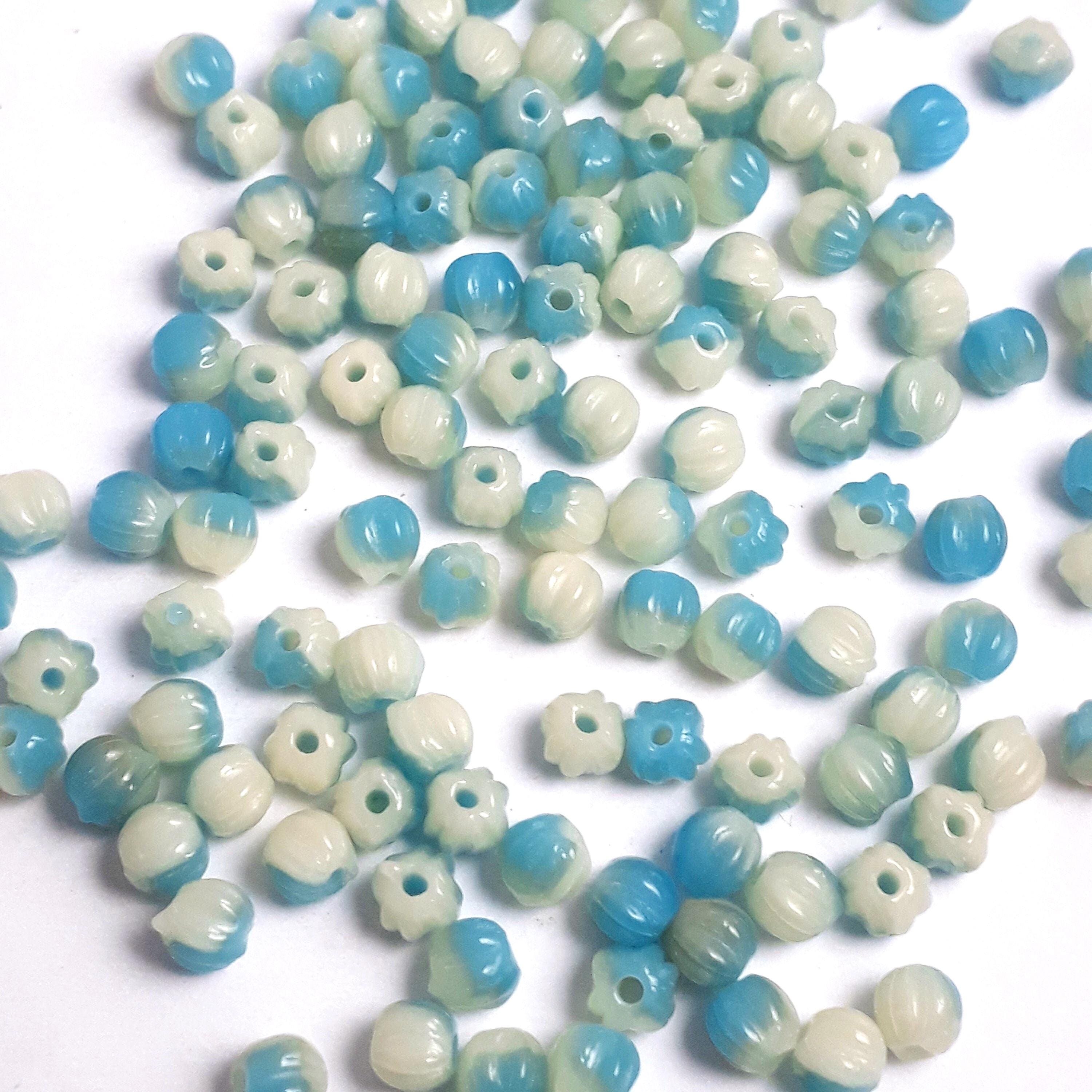 Turquoise & Beige Fluted Czech Glass 3mm - 40pcs