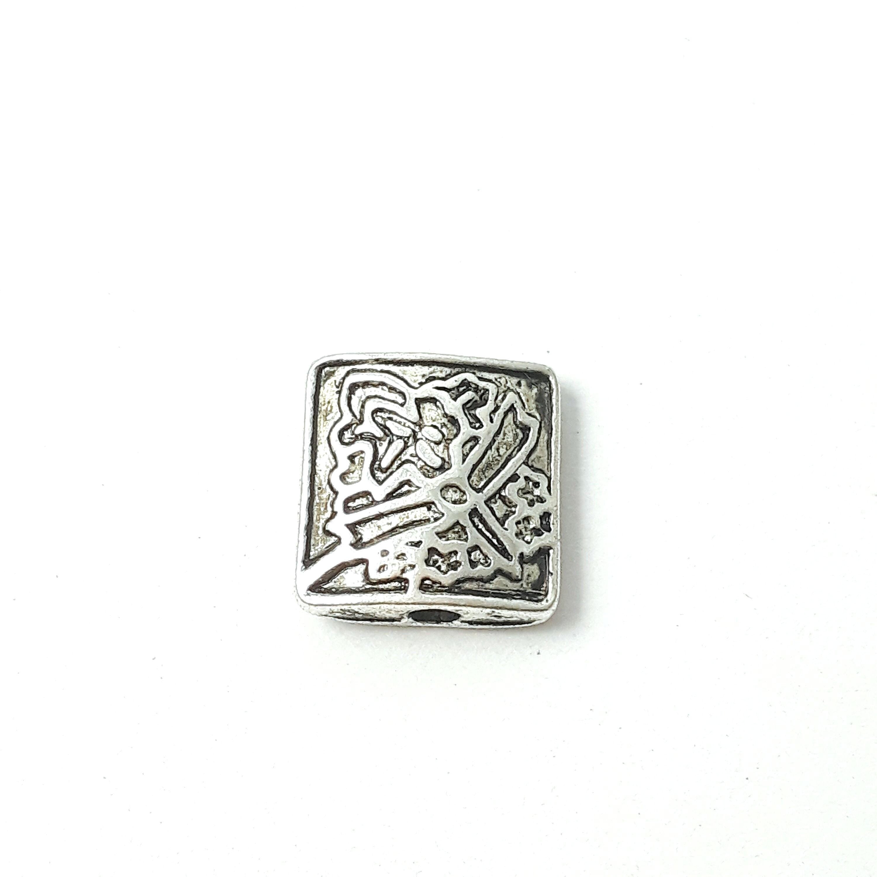 Square Flower Antique Silver 10mm - 4pcs
