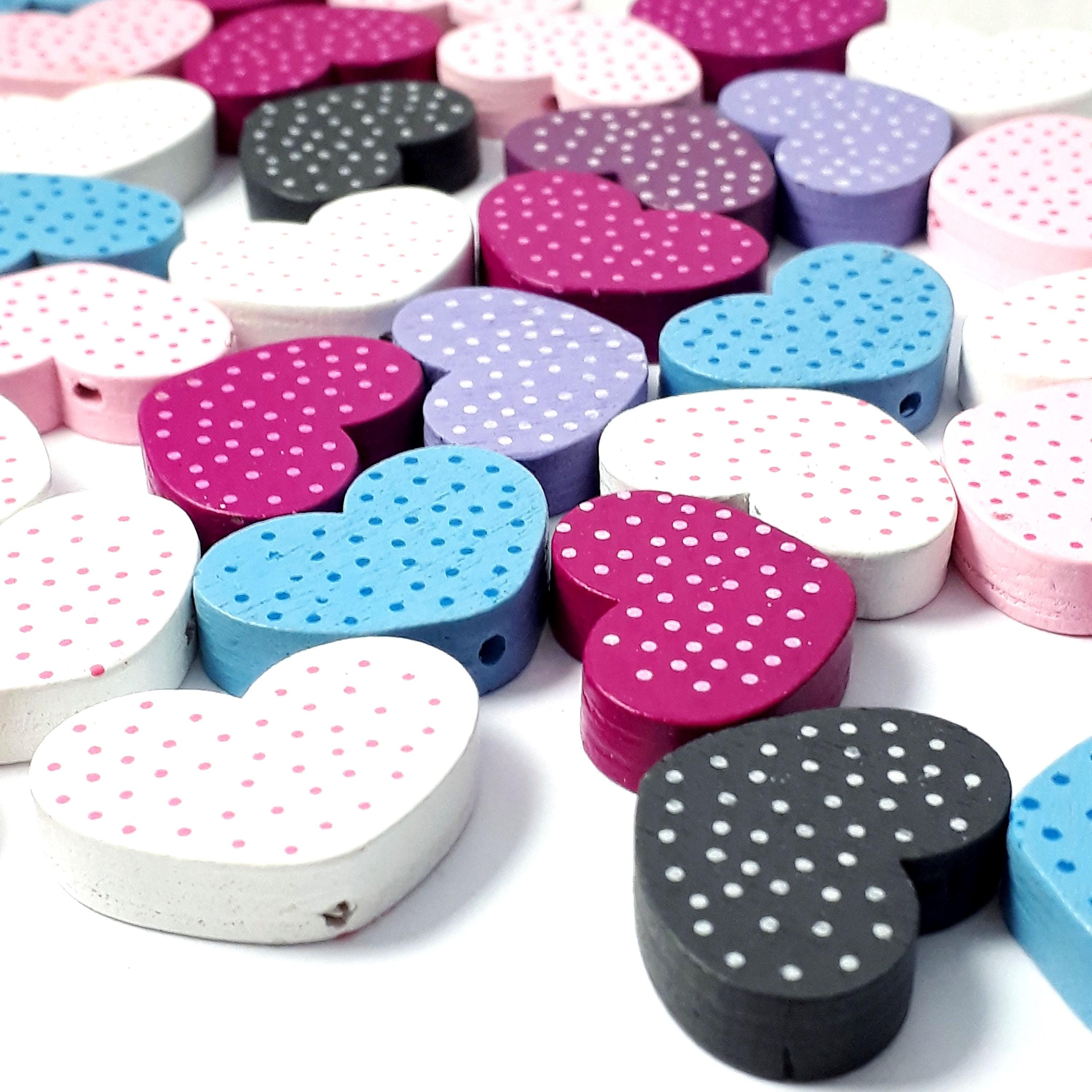 Wood Dotted Heart Mixed Colour 26x18mm - 20pcs