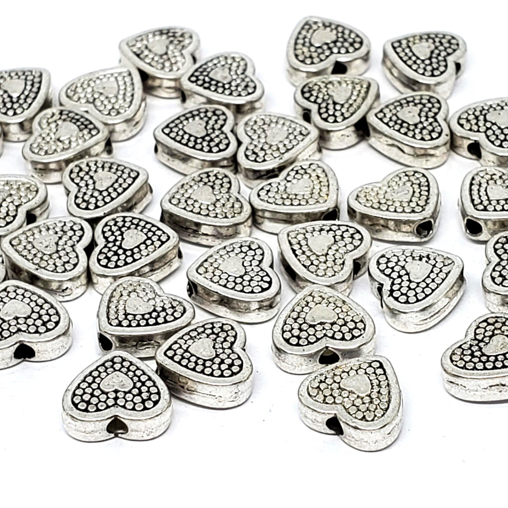 Heart Dot Pattern Antique Silver 9x8mm - 20pcs
