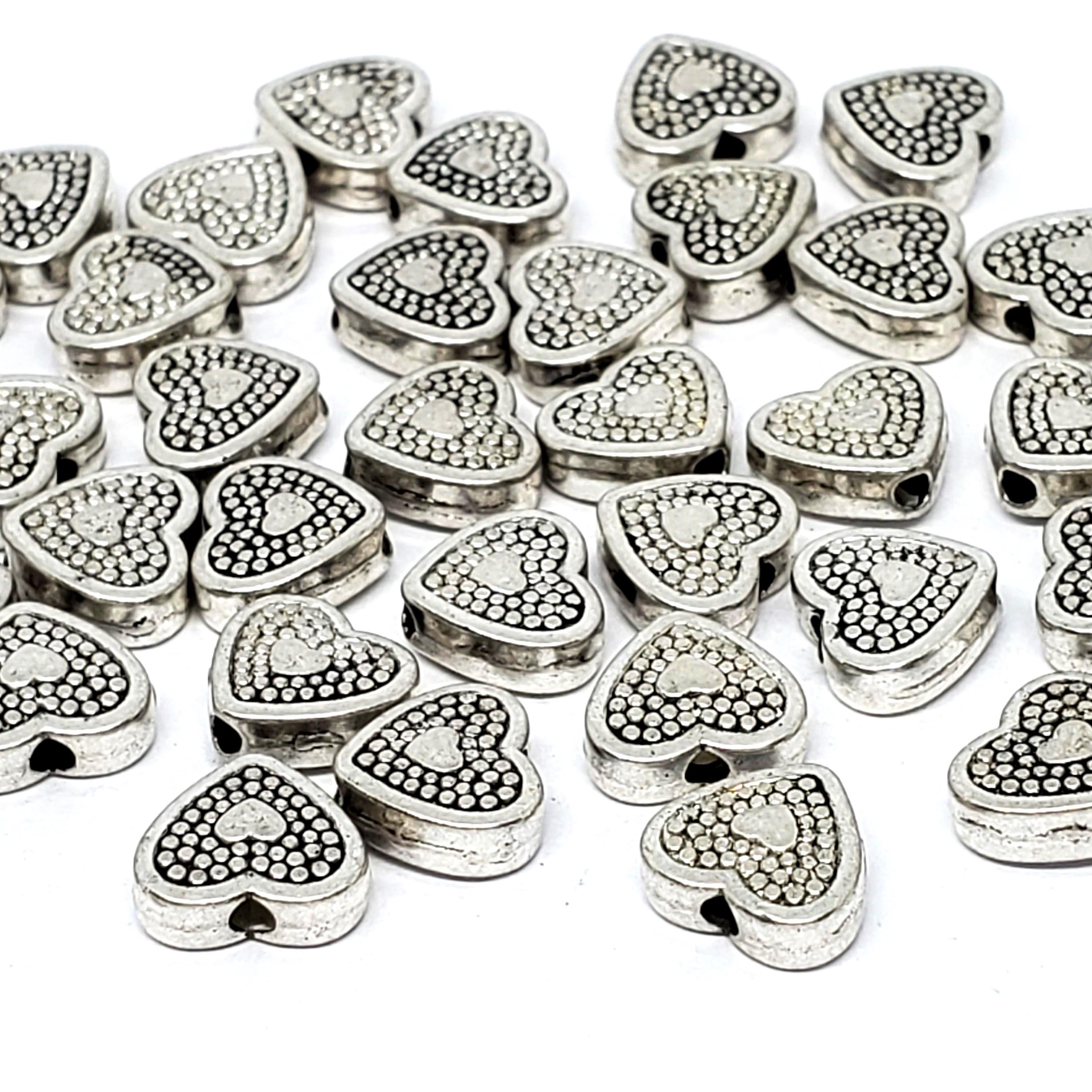 Heart Dot Pattern Antique Silver 9x8mm - 20pcs