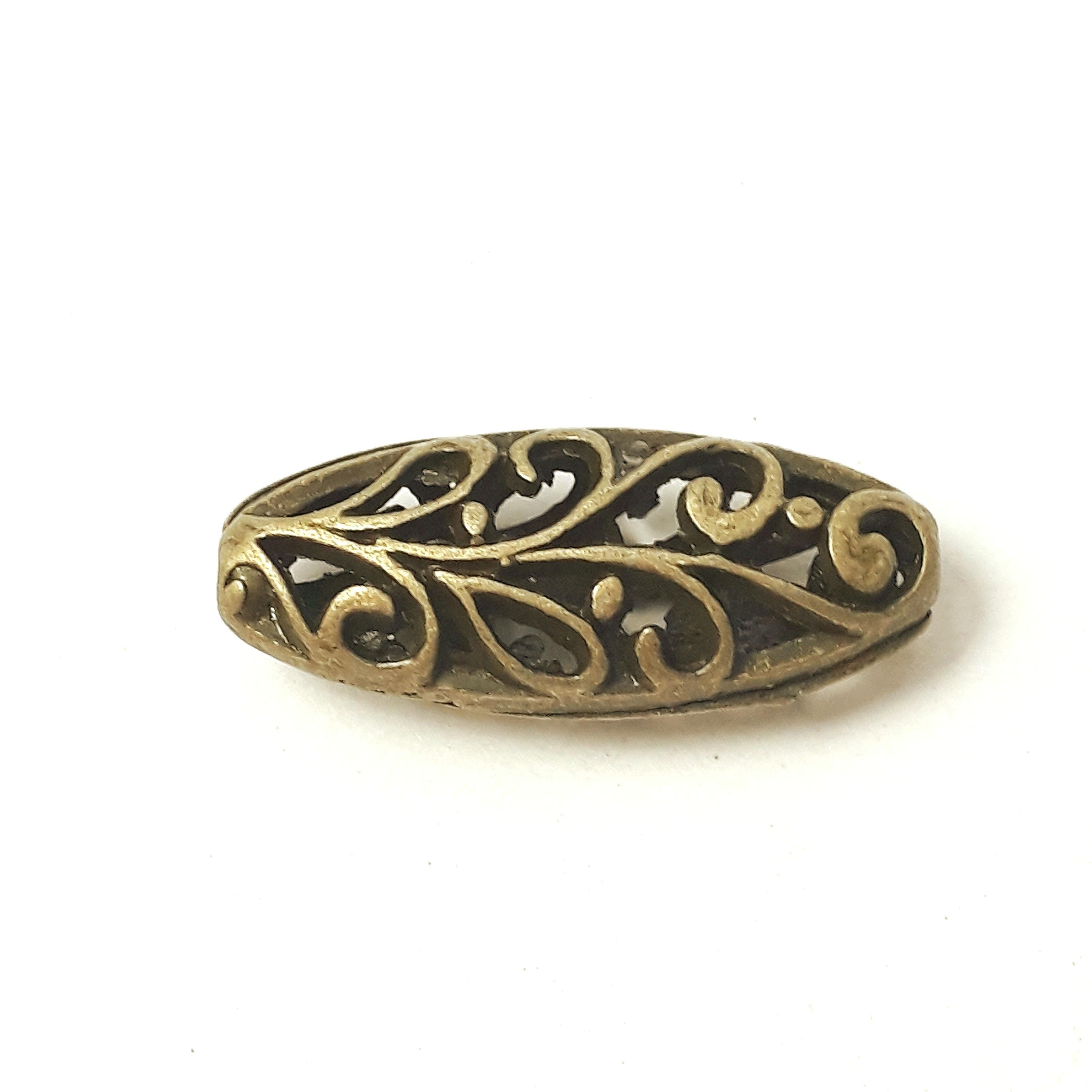 Floral Filigree Oval Antique Bronze 23x9mm - 2pcs