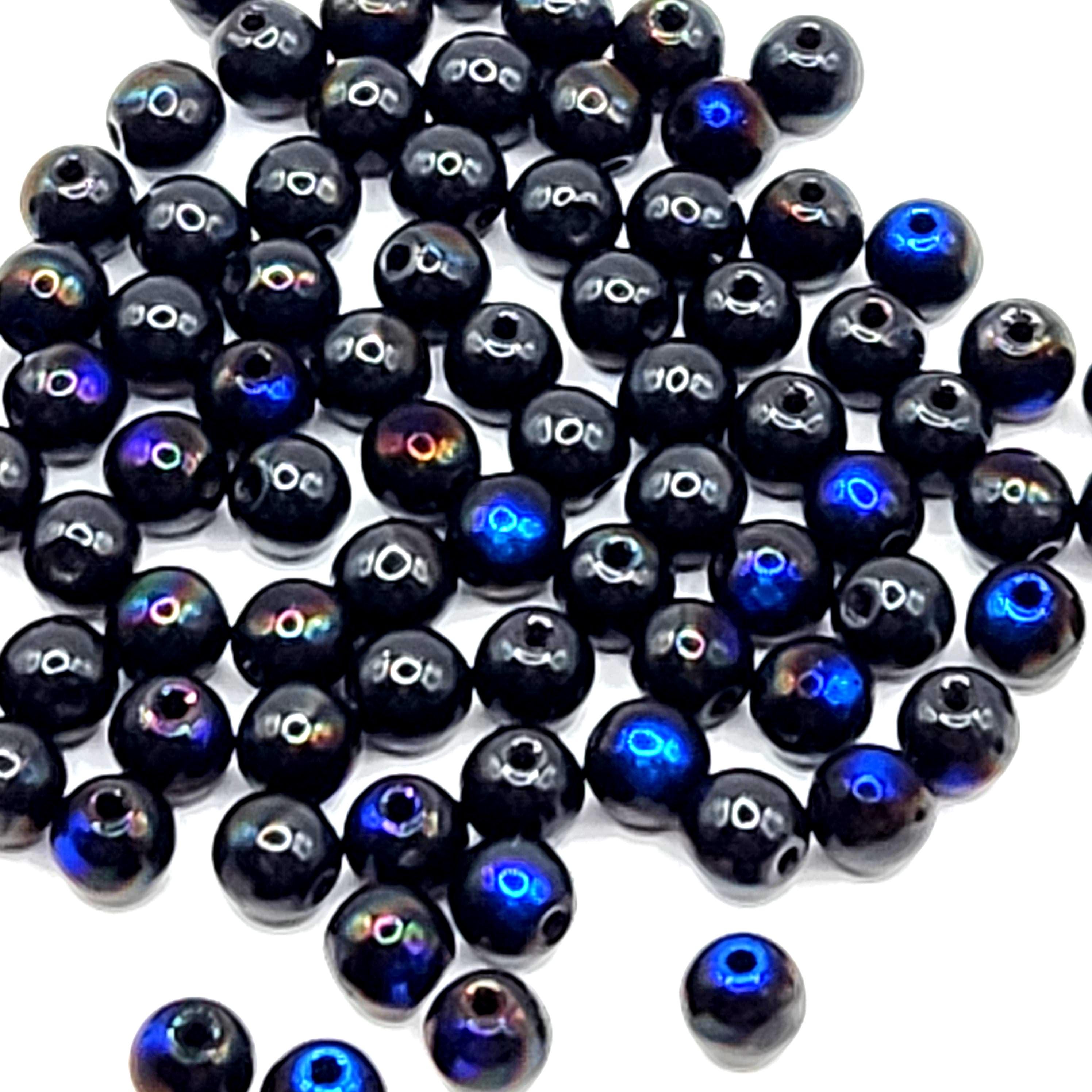 Black & Metallic Blue Round Druk Czech Glass 4mm - 60pcs