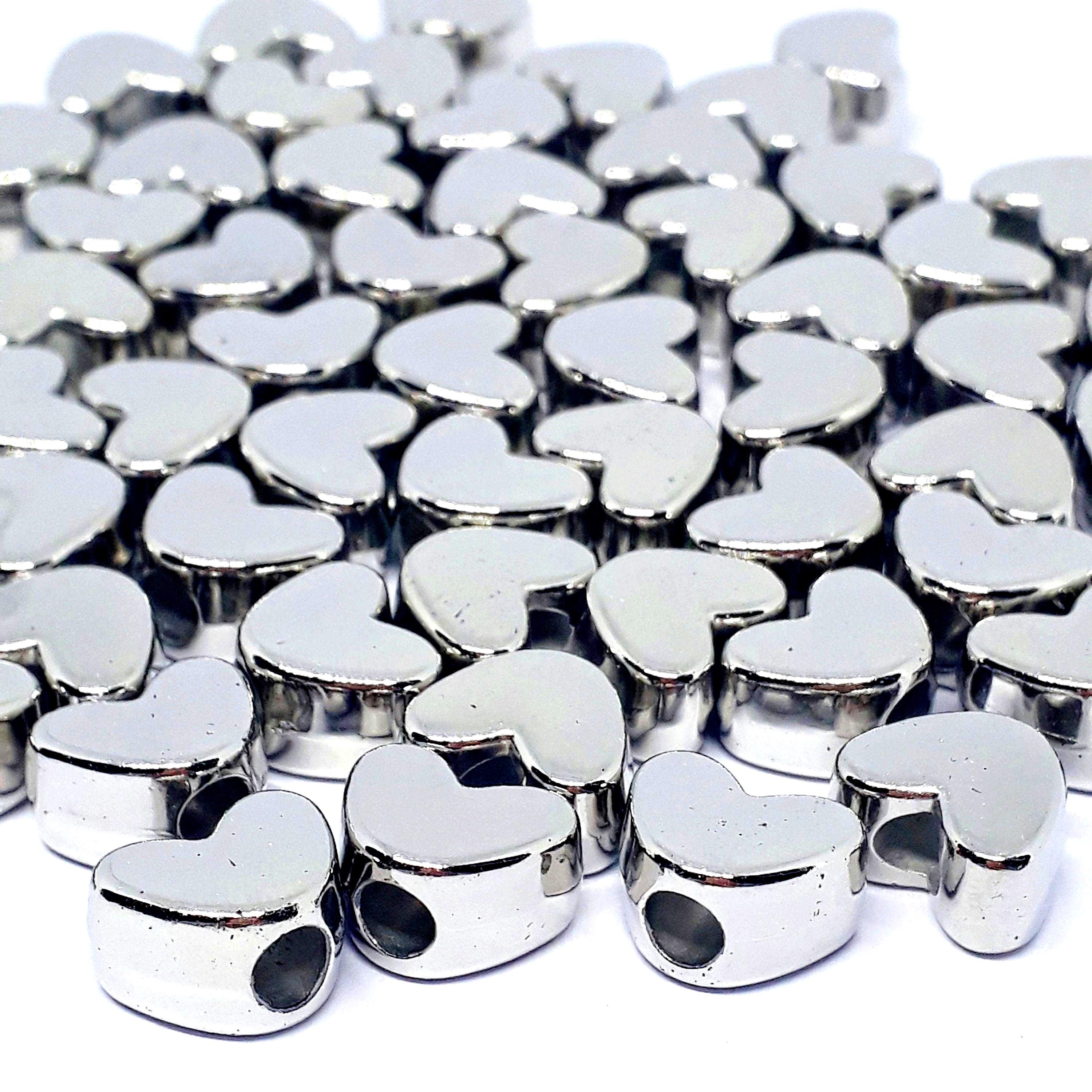 Acrylic Heart Silver Tone Plated 11x8mm - 50pcs