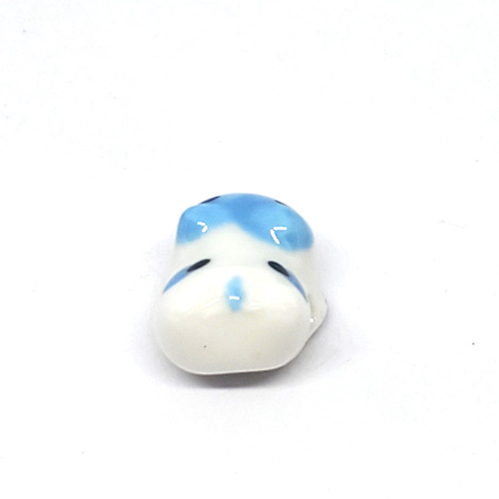 Chinese Cat Ceramic White & Blue 16x13mm - 1pc