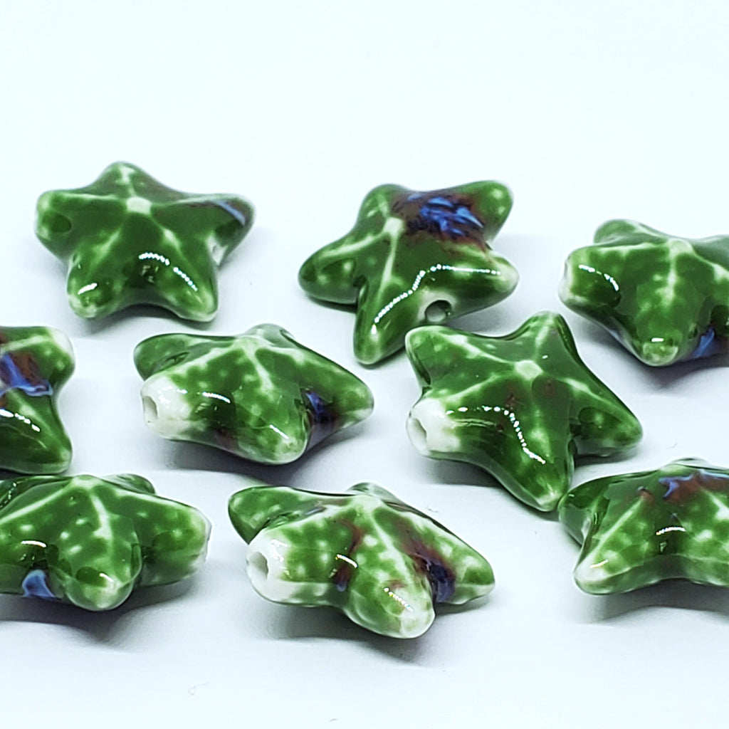 Starfish Glazed Ceramic Dark Green Multicolour 22mm - 2pcs