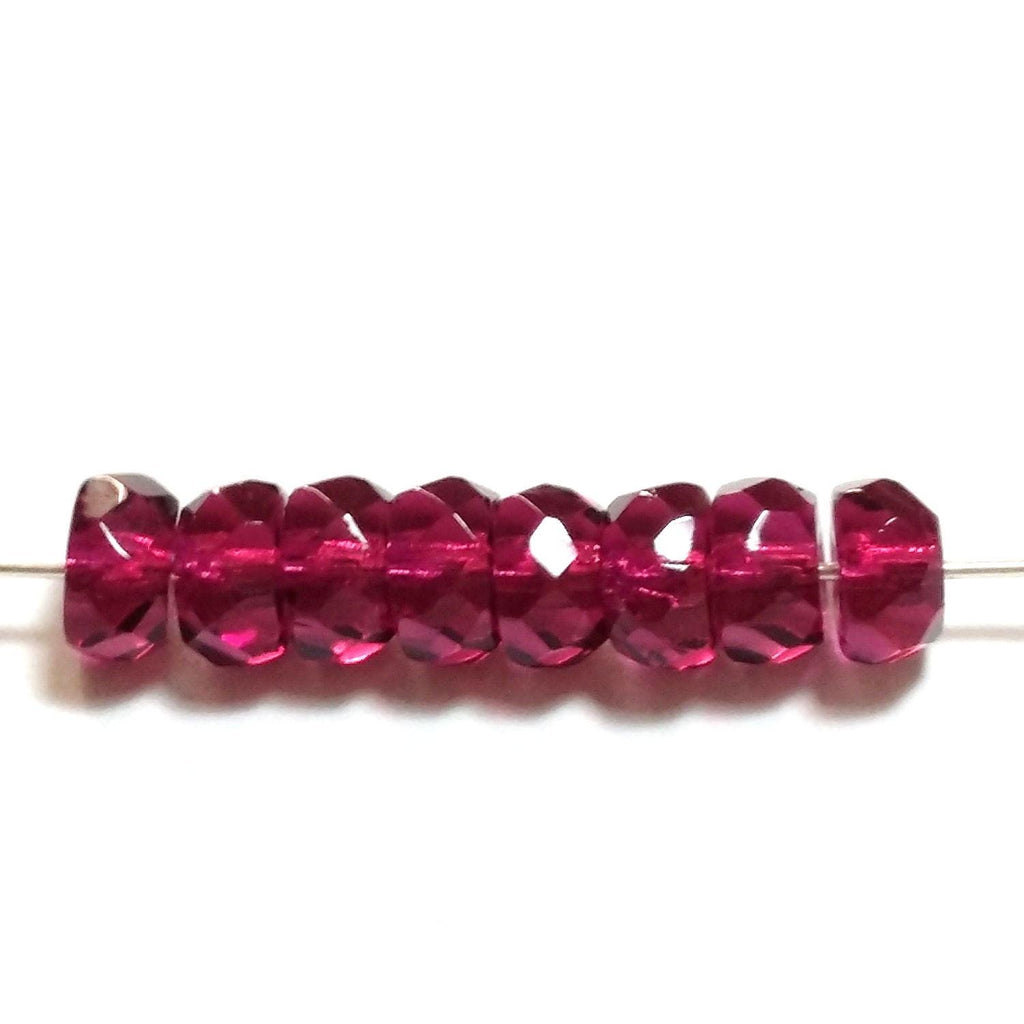 Dark Pink Faceted Czech Glass Rondelle 6x3mm - 10pcs