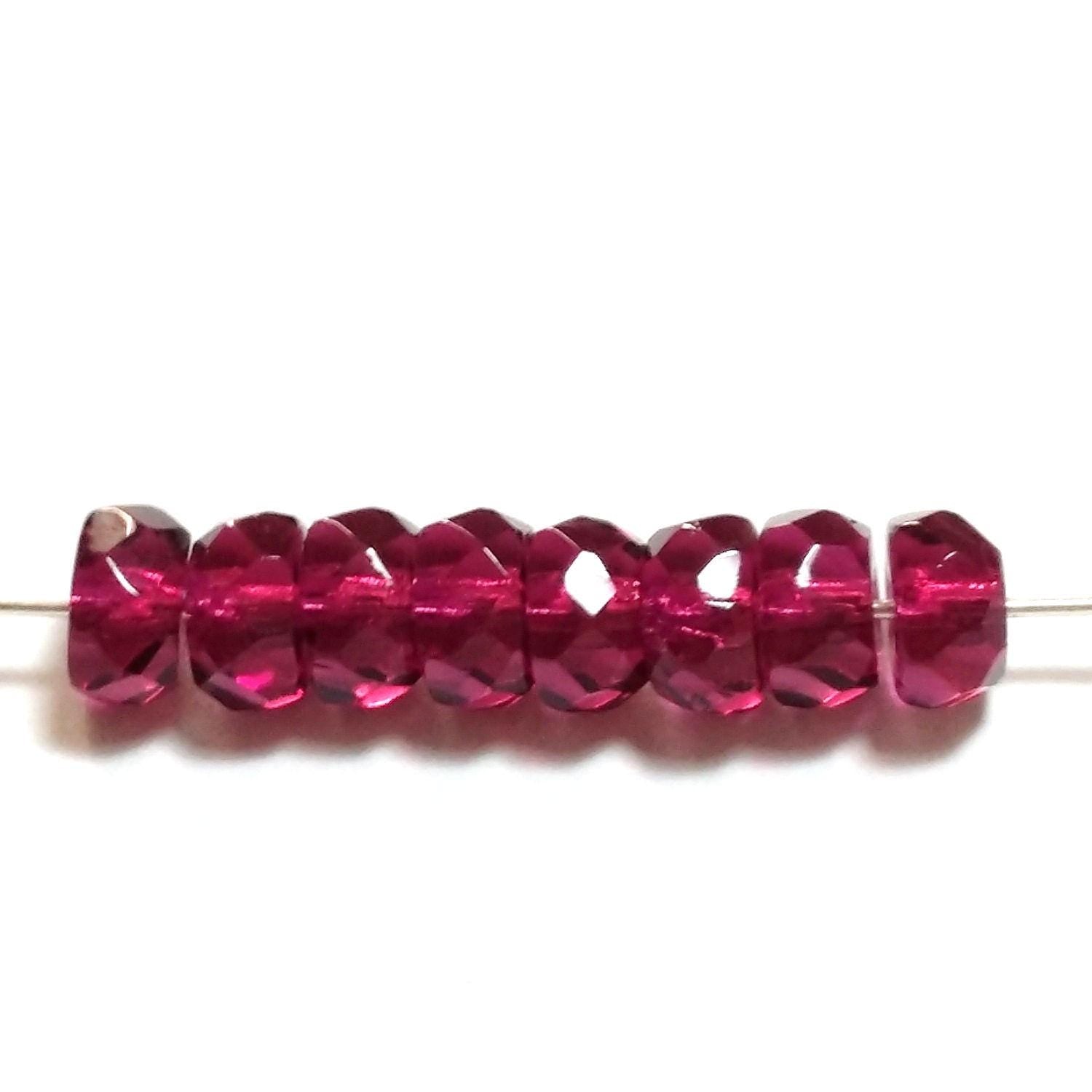 Dark Pink Faceted Czech Glass Rondelle 6x3mm - 10pcs