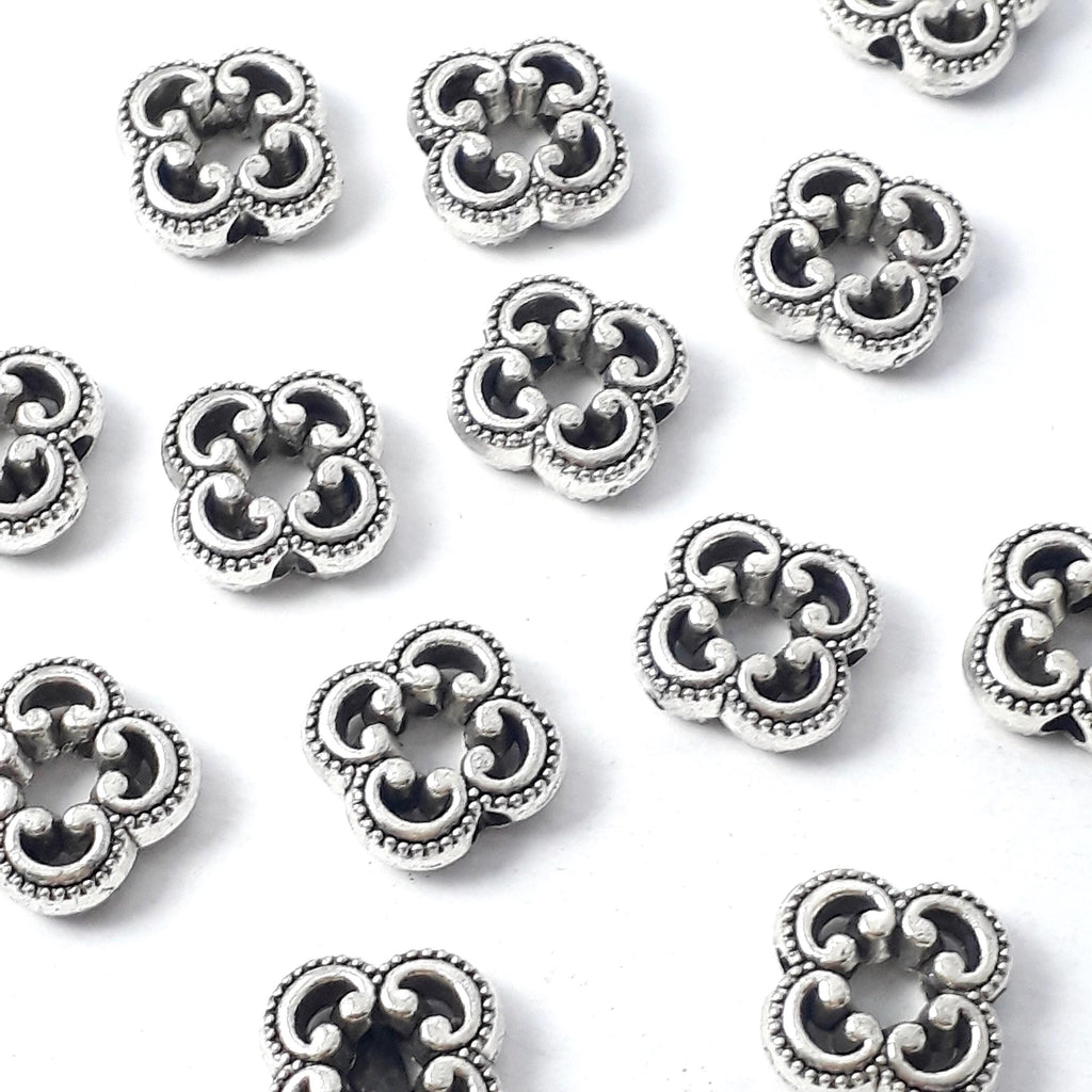Ornate Flower Antique Silver 10x10mm - 10pcs
