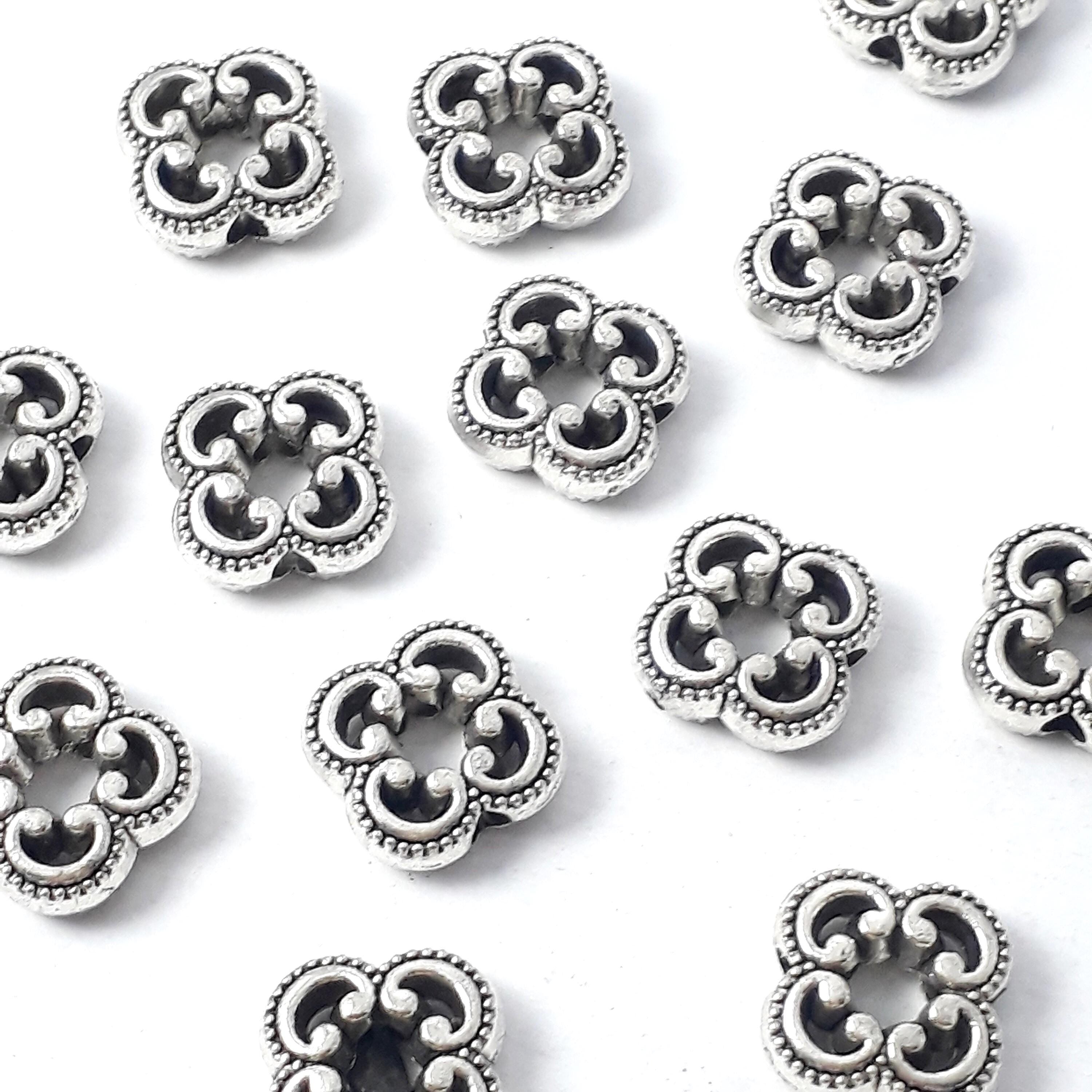 Ornate Flower Antique Silver 10x10mm - 10pcs