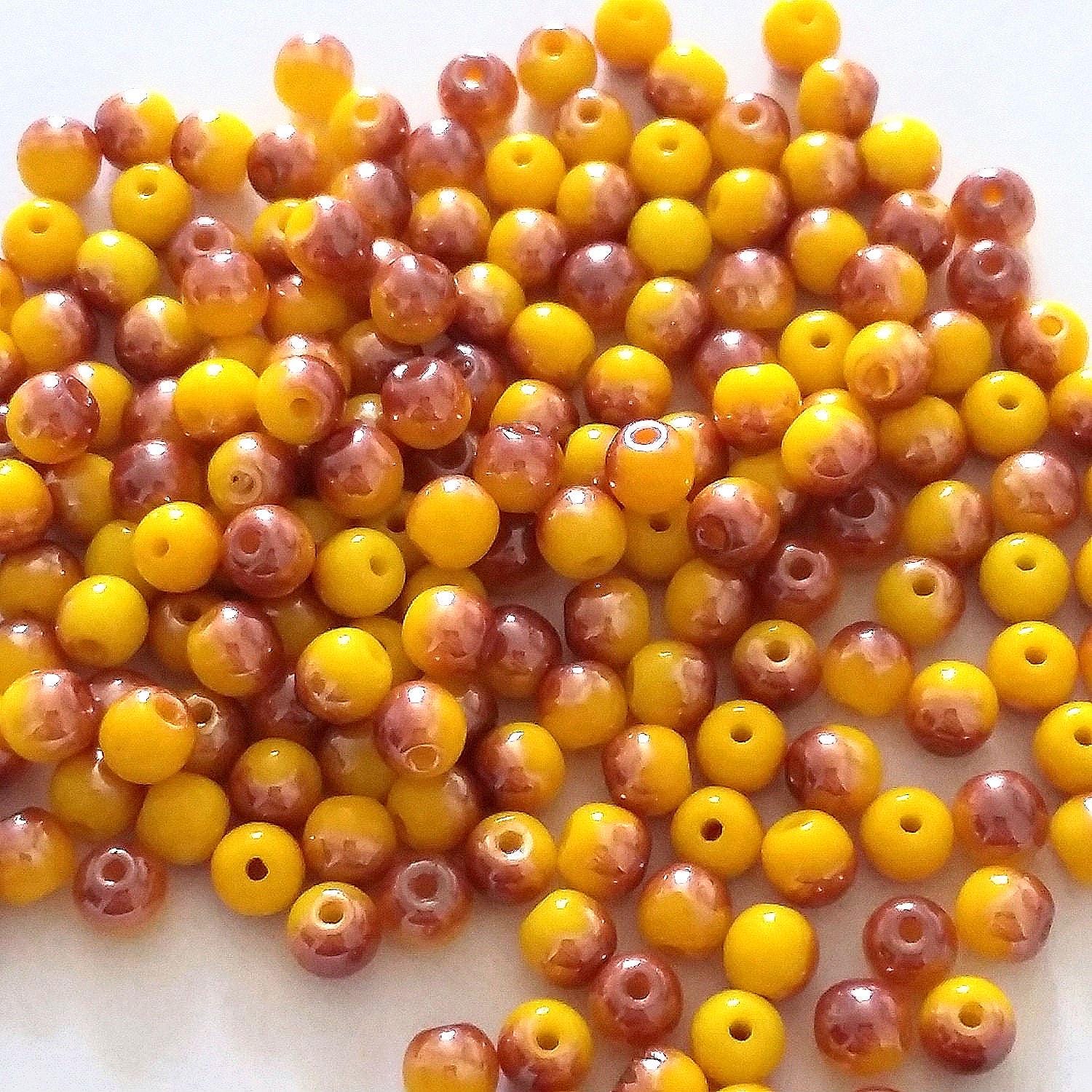 Copper & Yellow Czech Glass 4mm - 60pcs