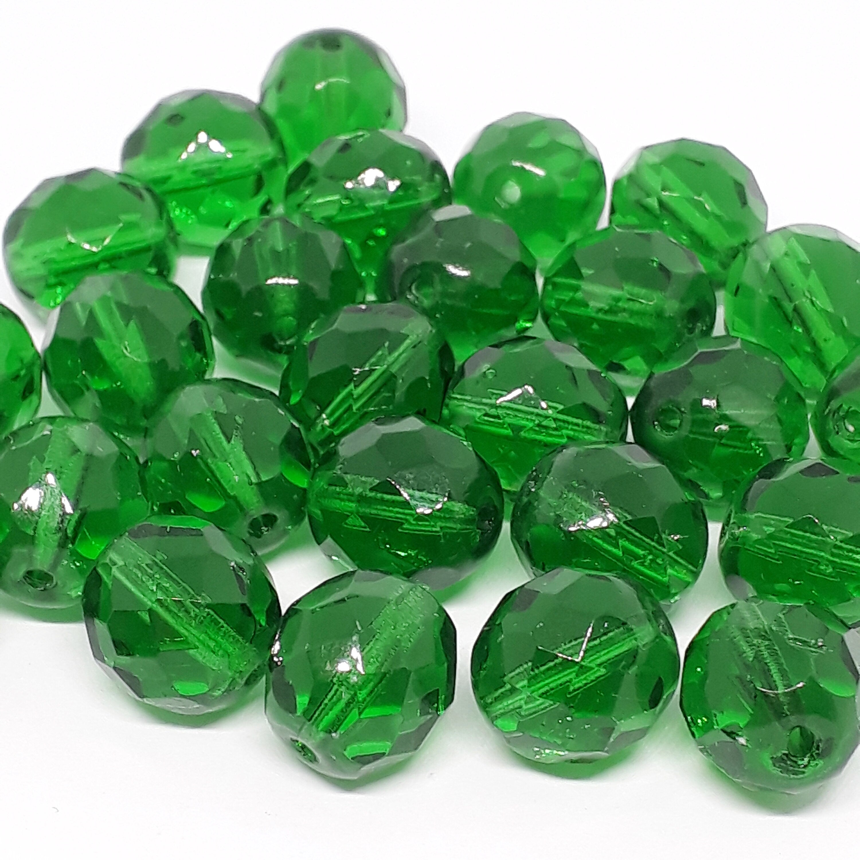 Green Faceted Czech Glass Round 12x11mm - 6pcs