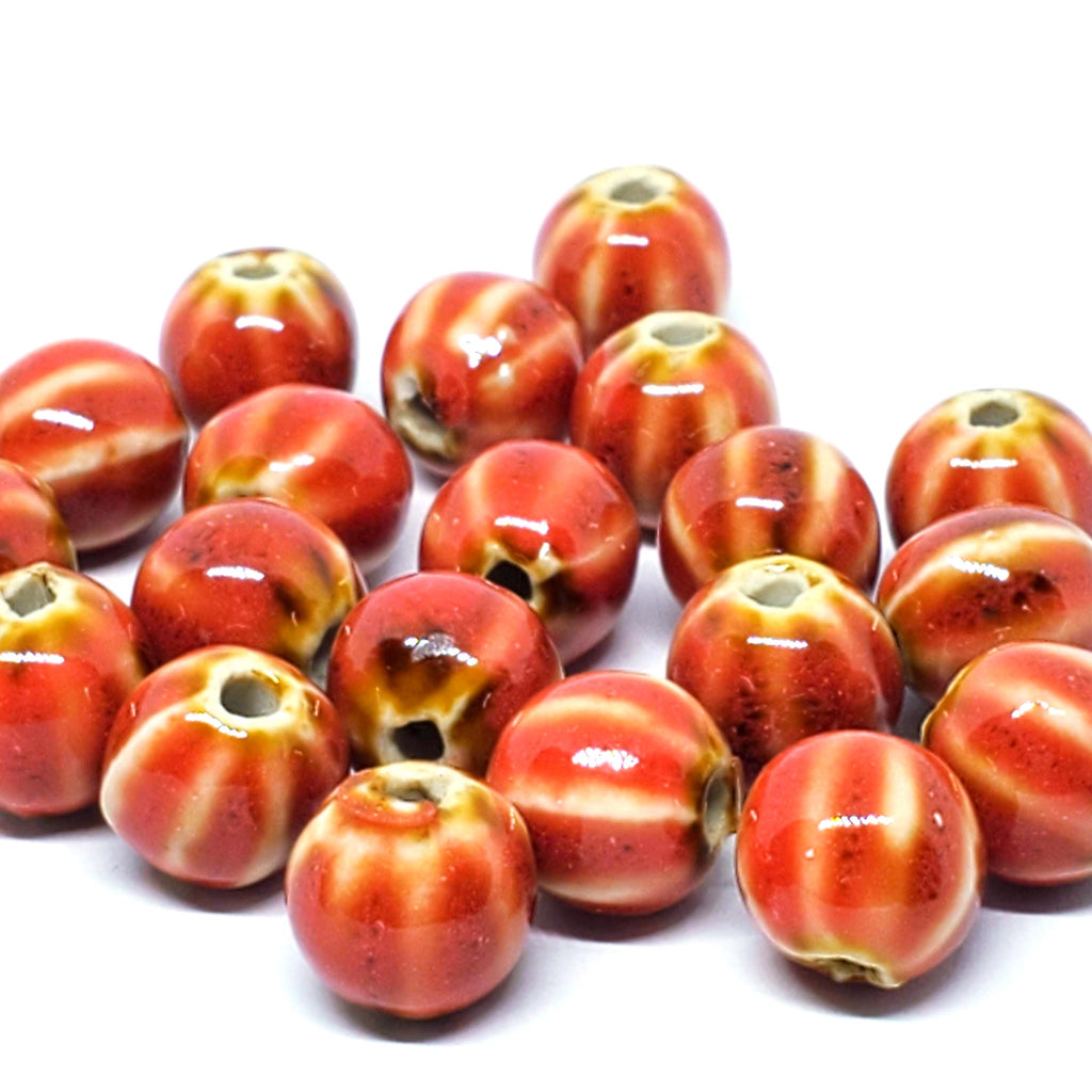 Red Ceramic Round Fluted 10mm - 10pcs