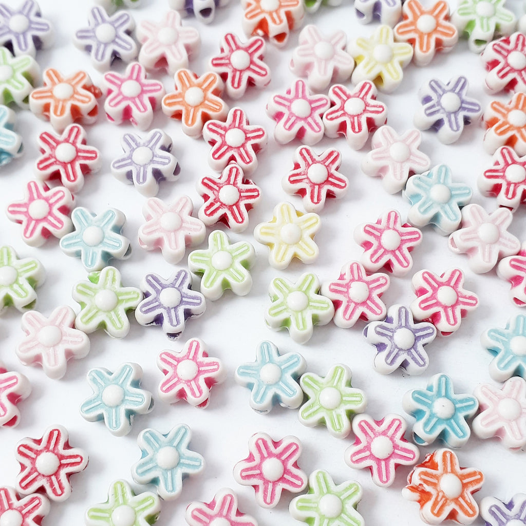 200pcs Flower Acrylic Mixed Colour 9mm - 200pcs