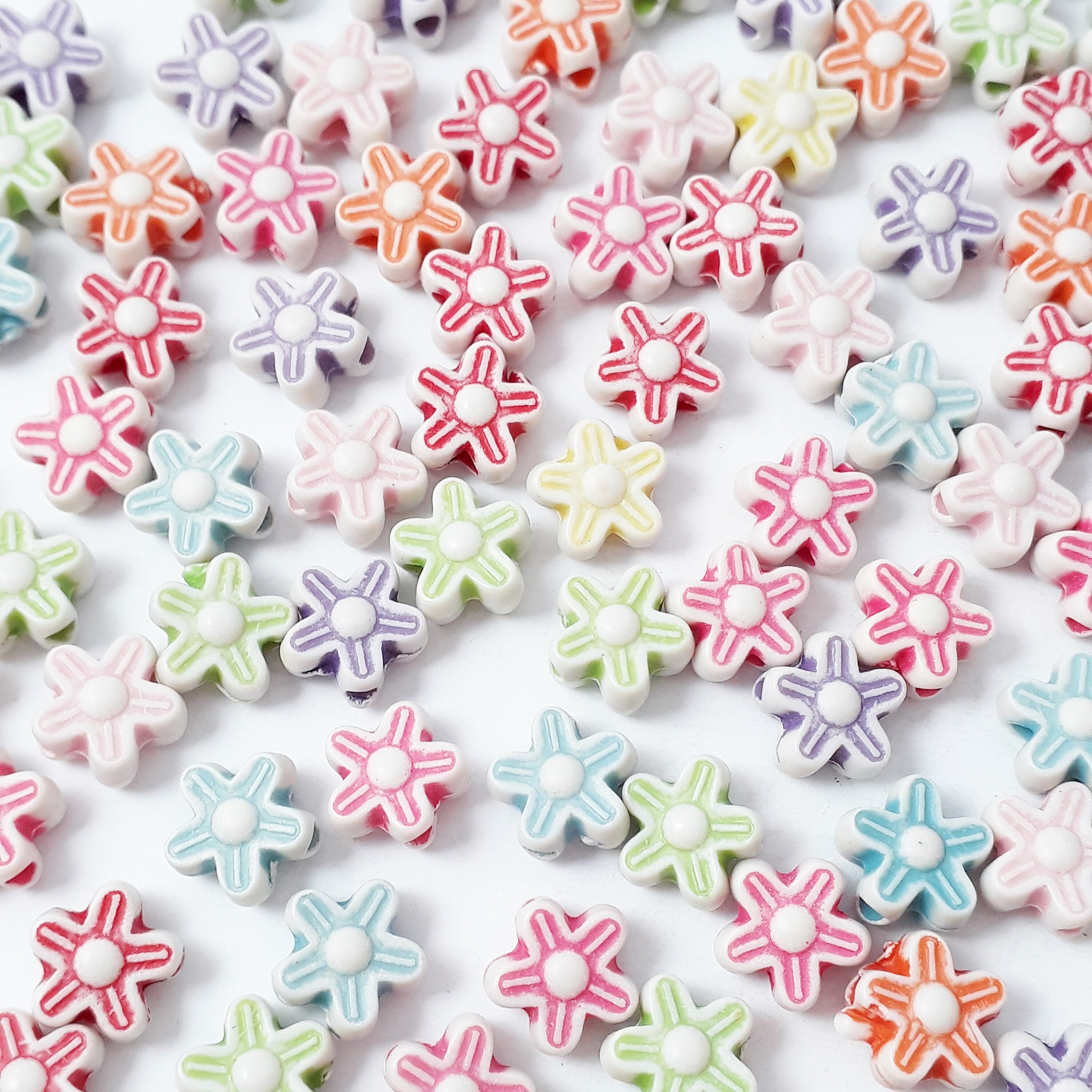 200pcs Flower Acrylic Mixed Colour 9mm - 200pcs