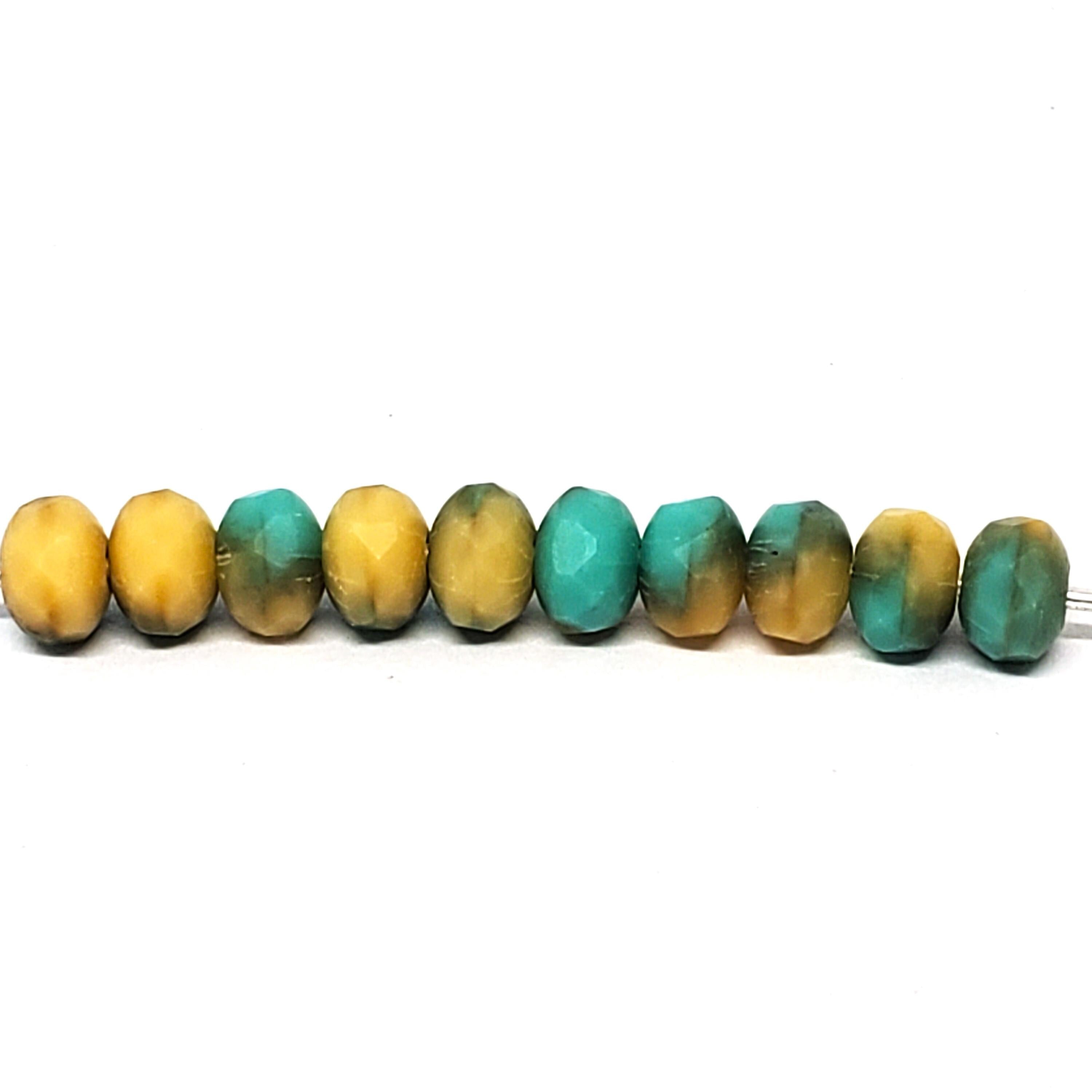 Matte Turquoise & Beige Czech Glass Rondelle 5x3mm - 40pcs