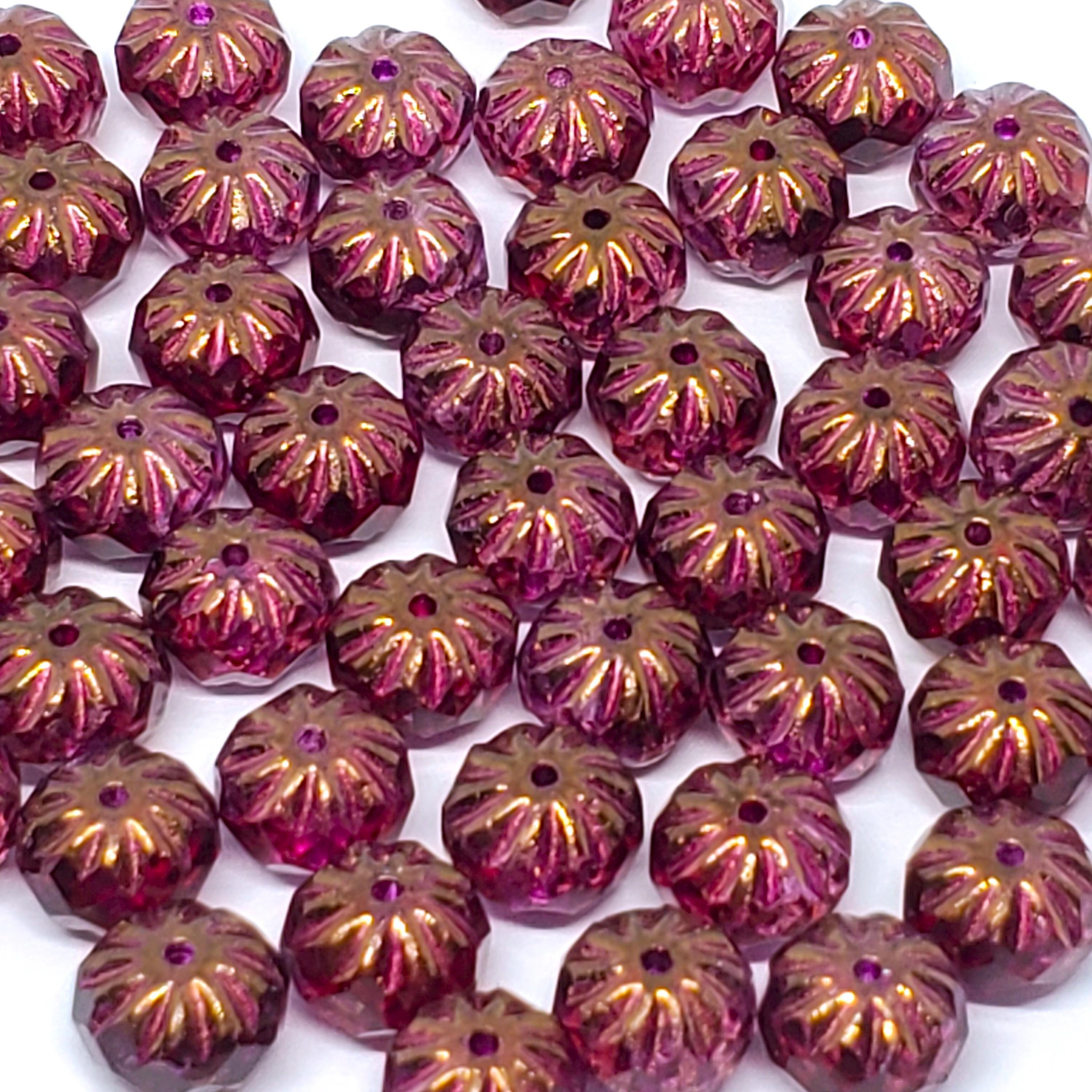 Two Tone Purple Czech Glass Rondelle Cathedral 10x7mm - 6pcs