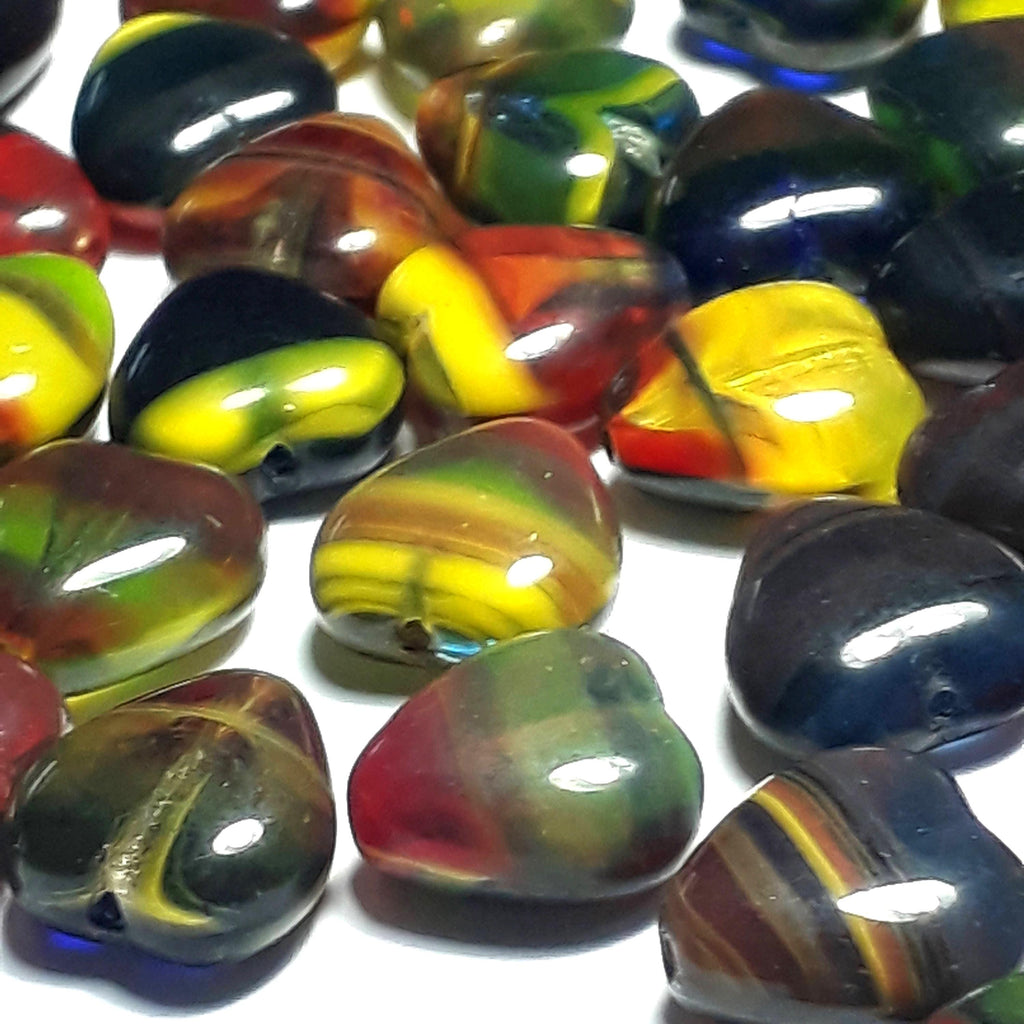 Multicolour Heart Czech Glass 12mm - 10pcs