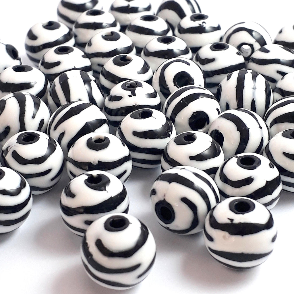 Zebra Animal Print Acrylic Round 12mm - 20pcs