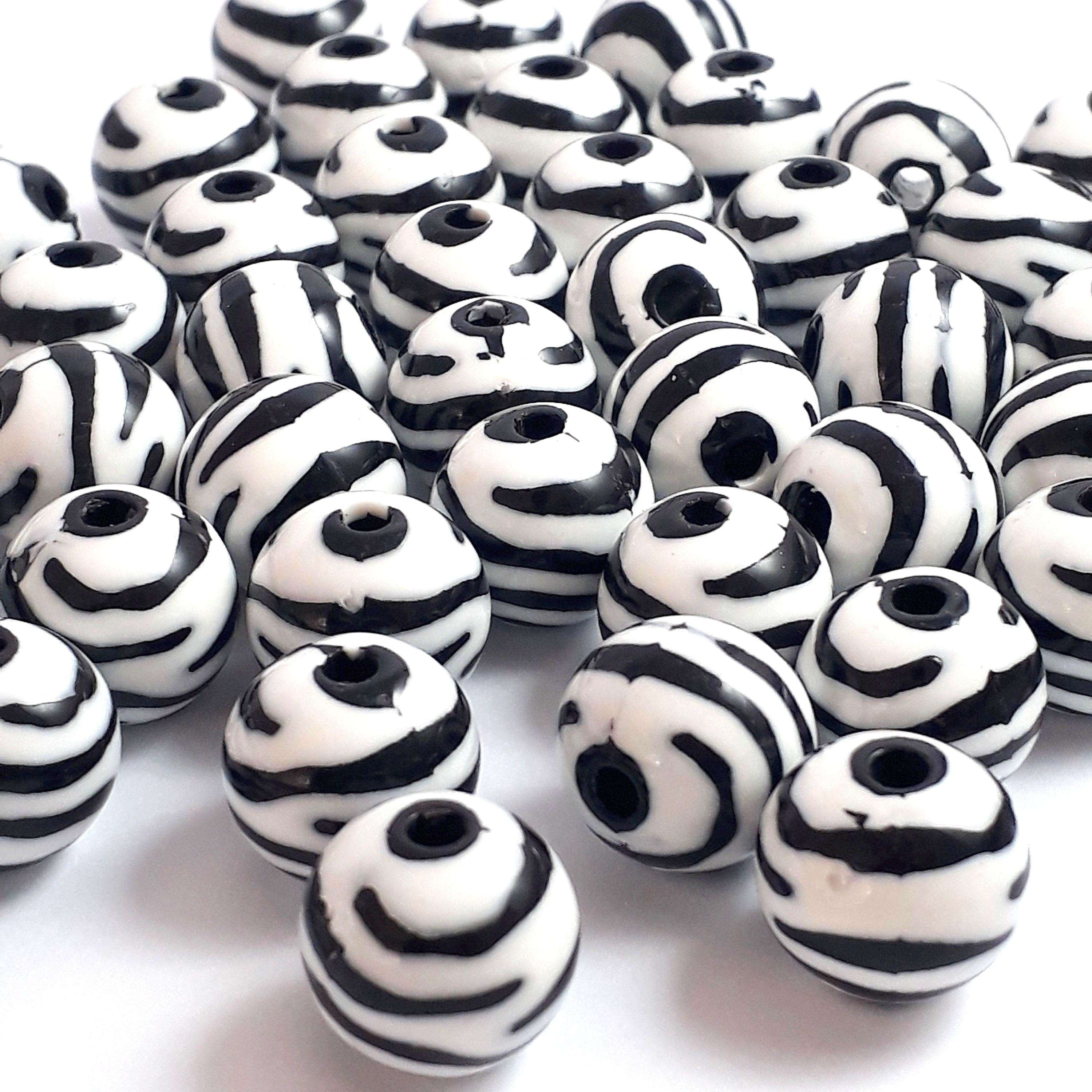 Zebra Animal Print Acrylic Round 12mm - 20pcs