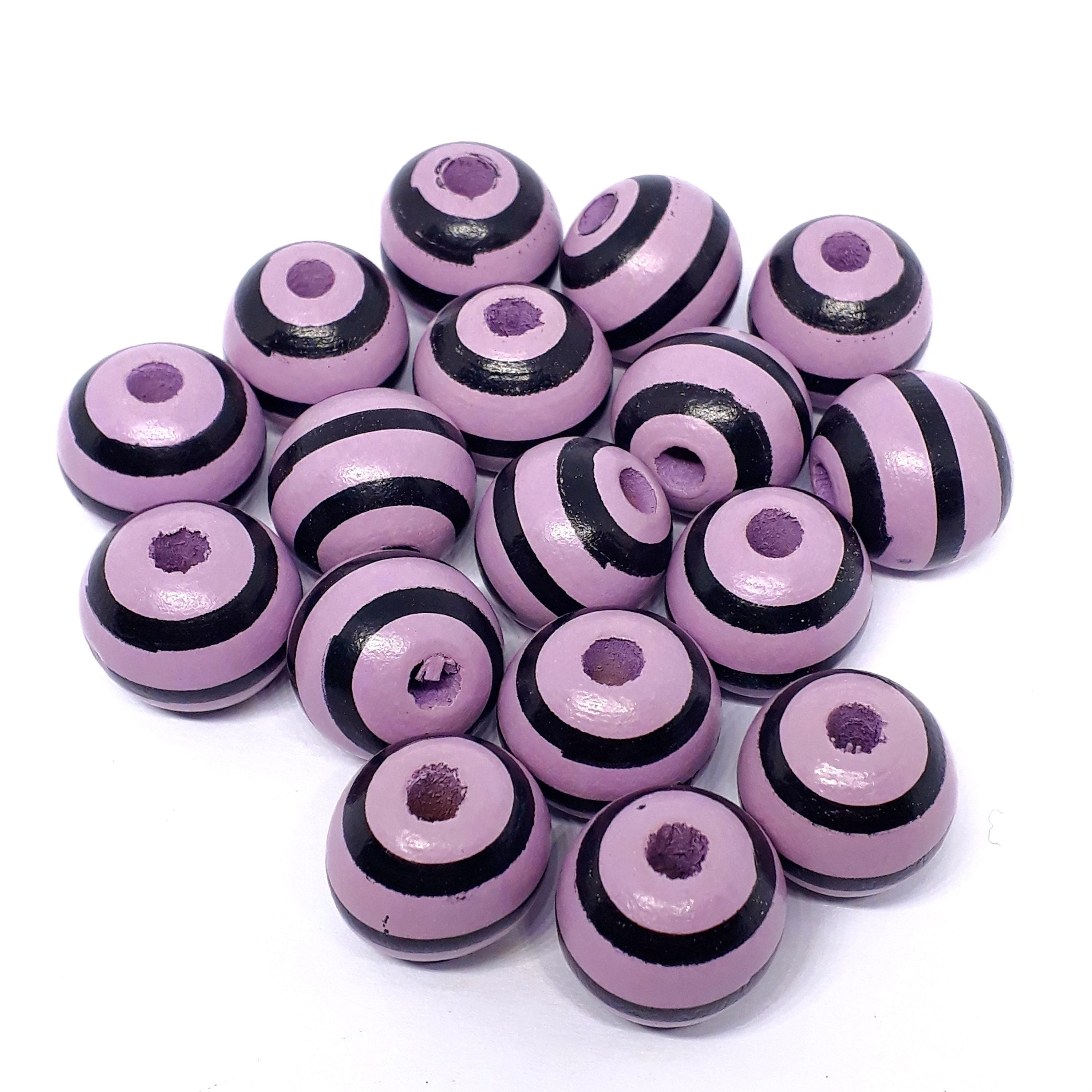 Purple & Black Striped Wood 16x15mm - 5pcs