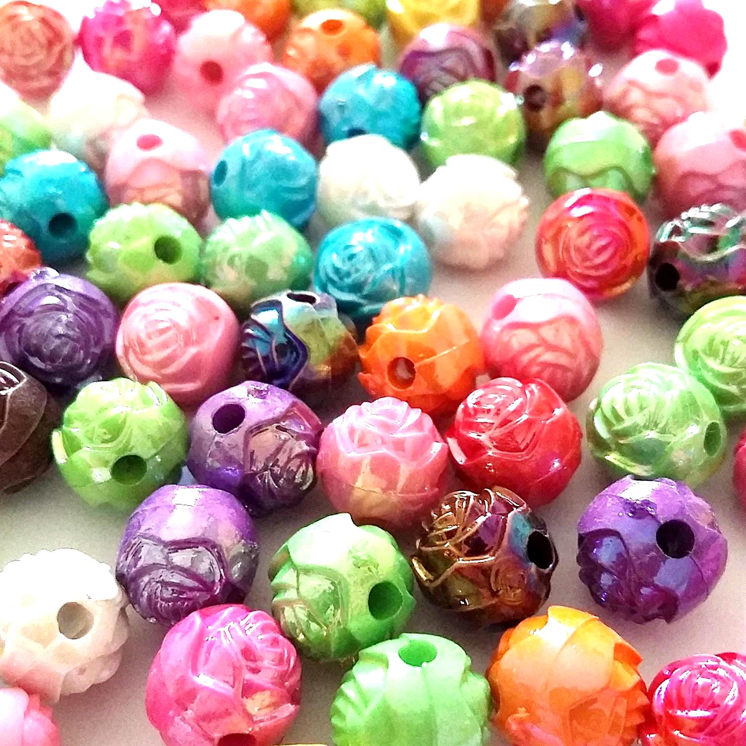 Rose Flower Round Acrylic AB 8mm - 50pcs