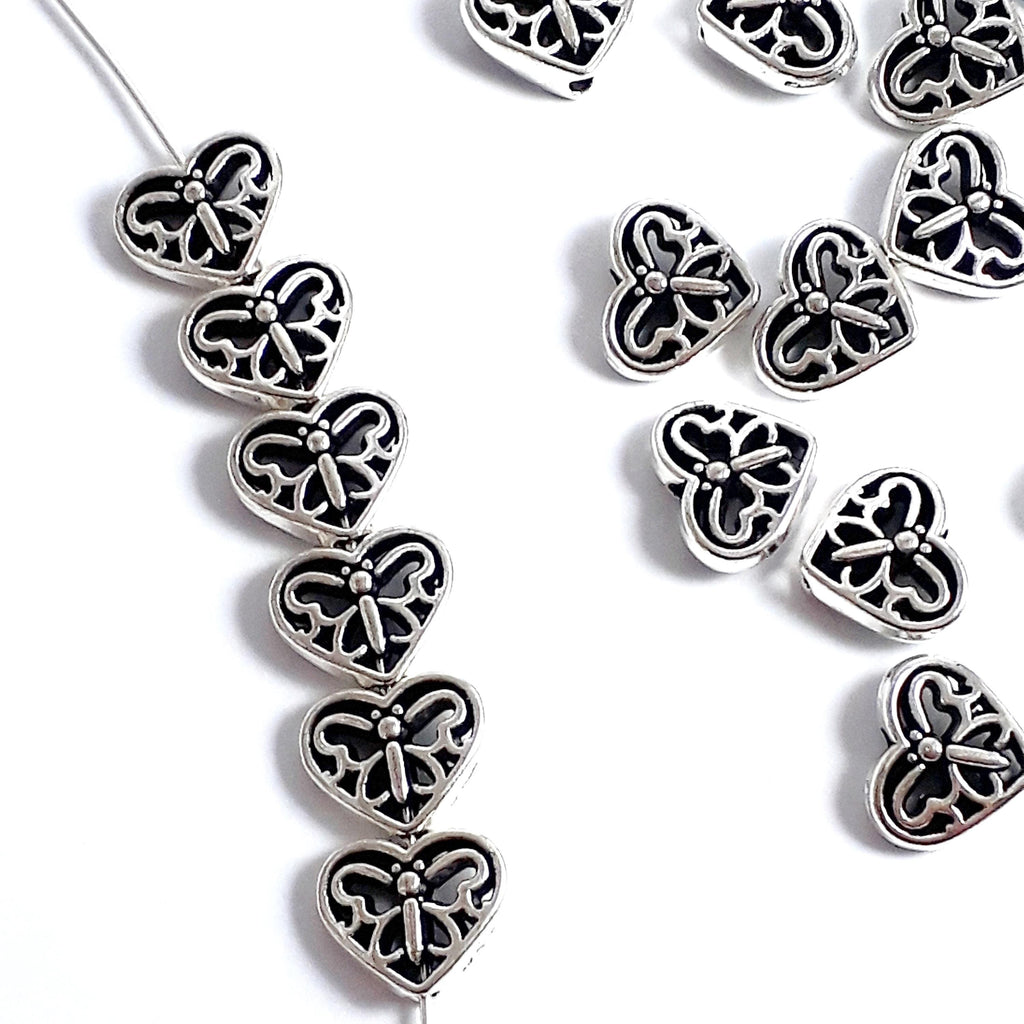 Filigree Butterfly Heart Antique Silver 12x10mm - 10pcs
