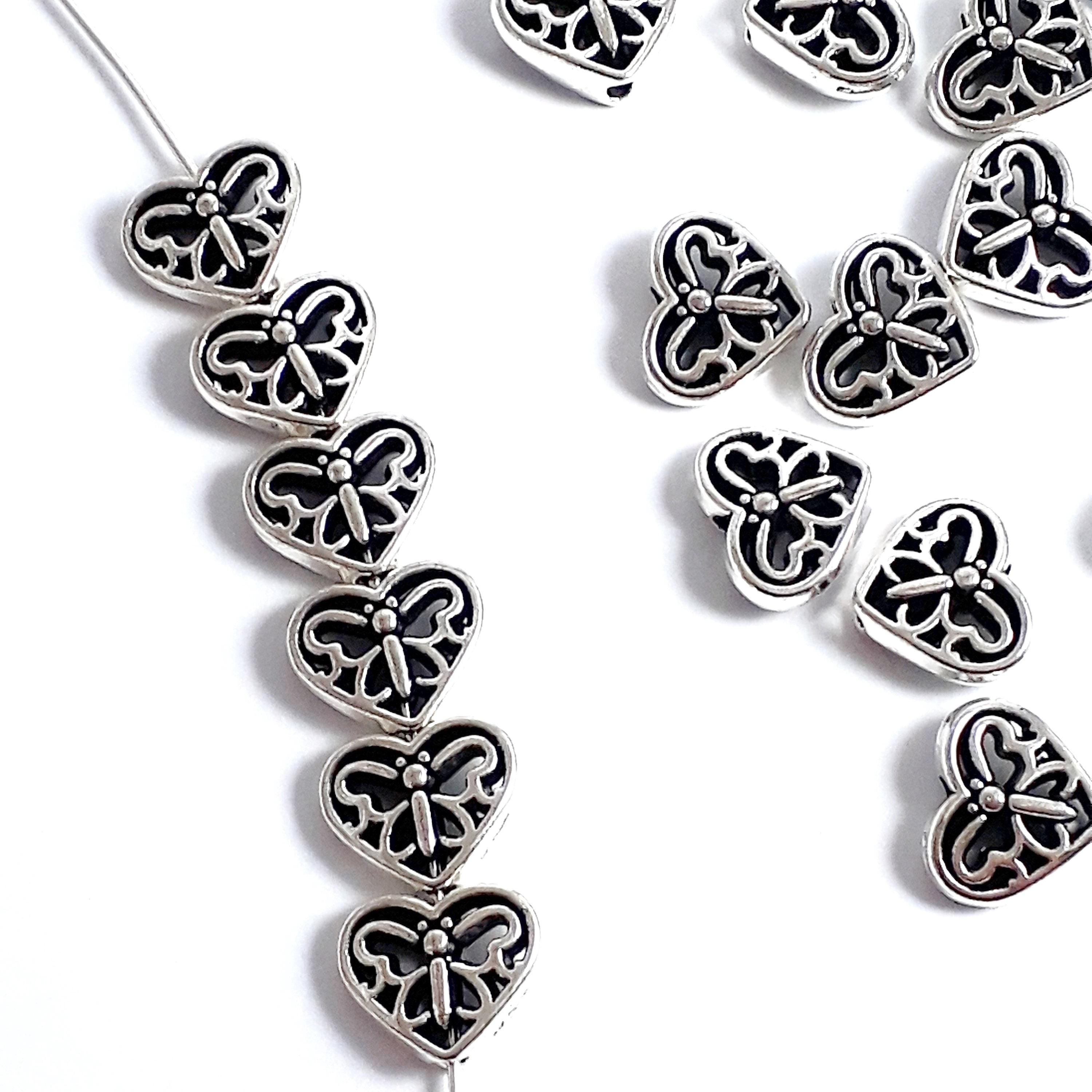 Filigree Butterfly Heart Antique Silver 12x10mm - 10pcs