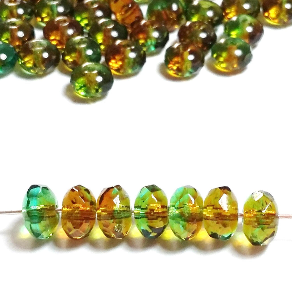 Green & Brown Czech Glass Rondelle 7x4mm - 20pcs