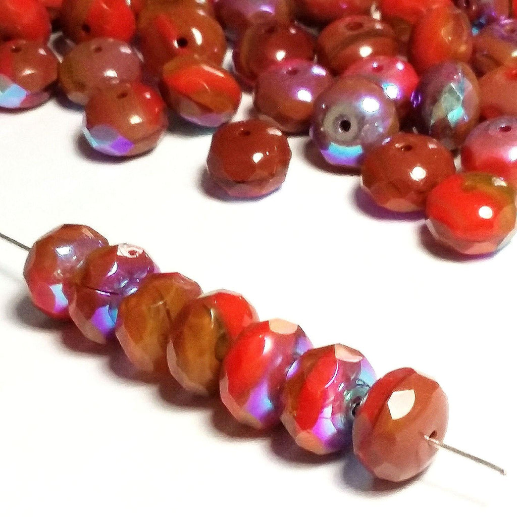 Red Two Tone Metallic Czech Glass Rondelle 11x7mm - 6pcs