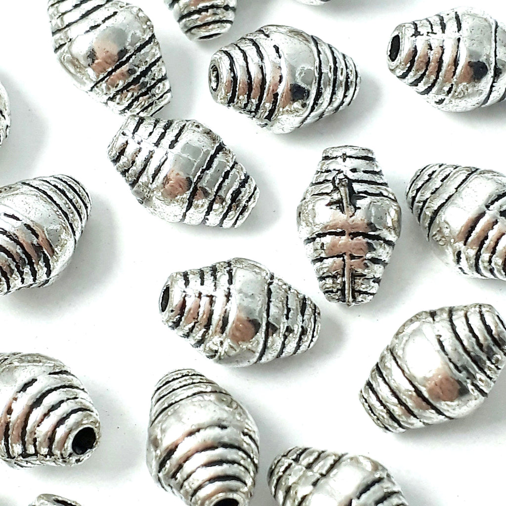 Oval Bicone Antique Silver 10x6mm - 10pcs