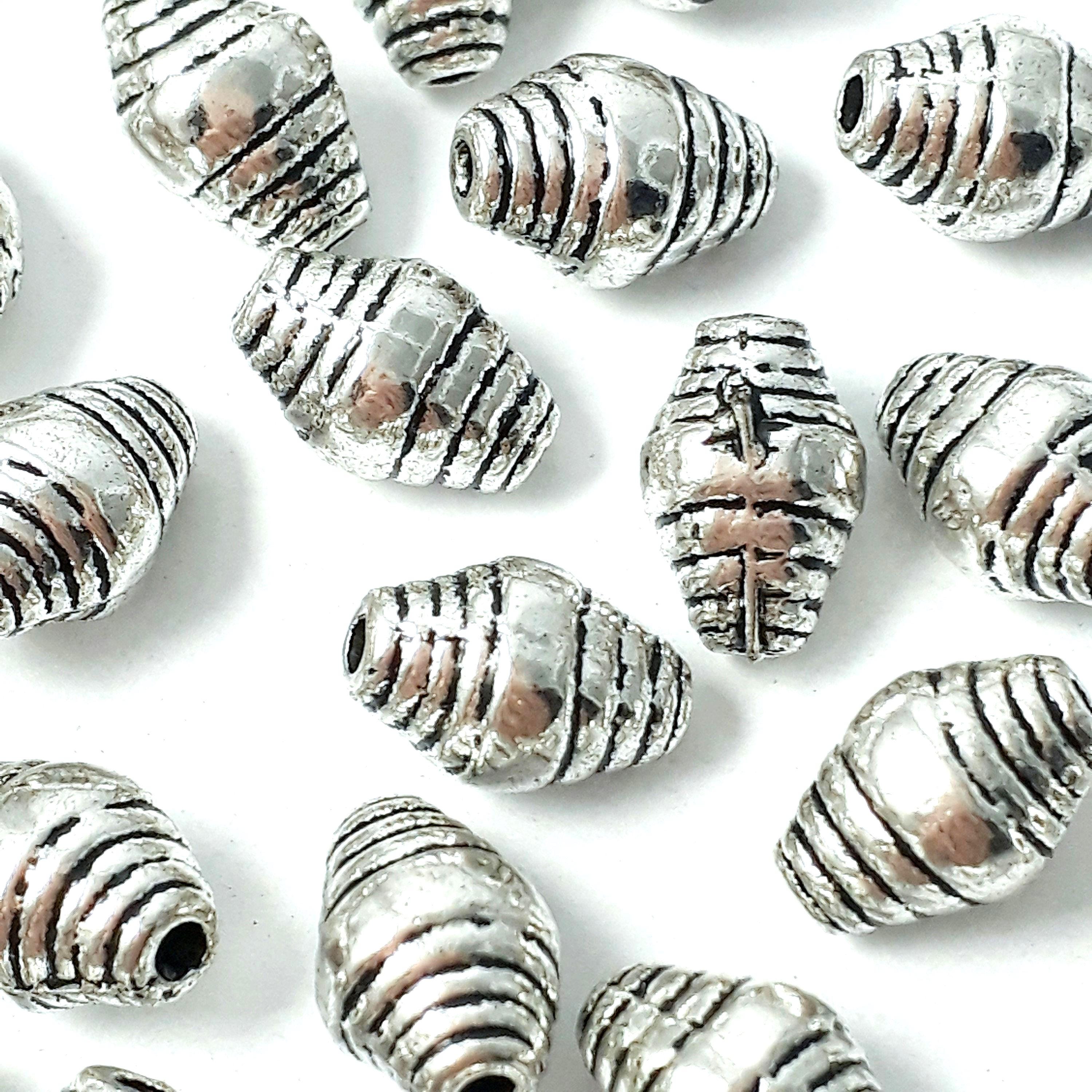Oval Bicone Antique Silver 10x6mm - 10pcs