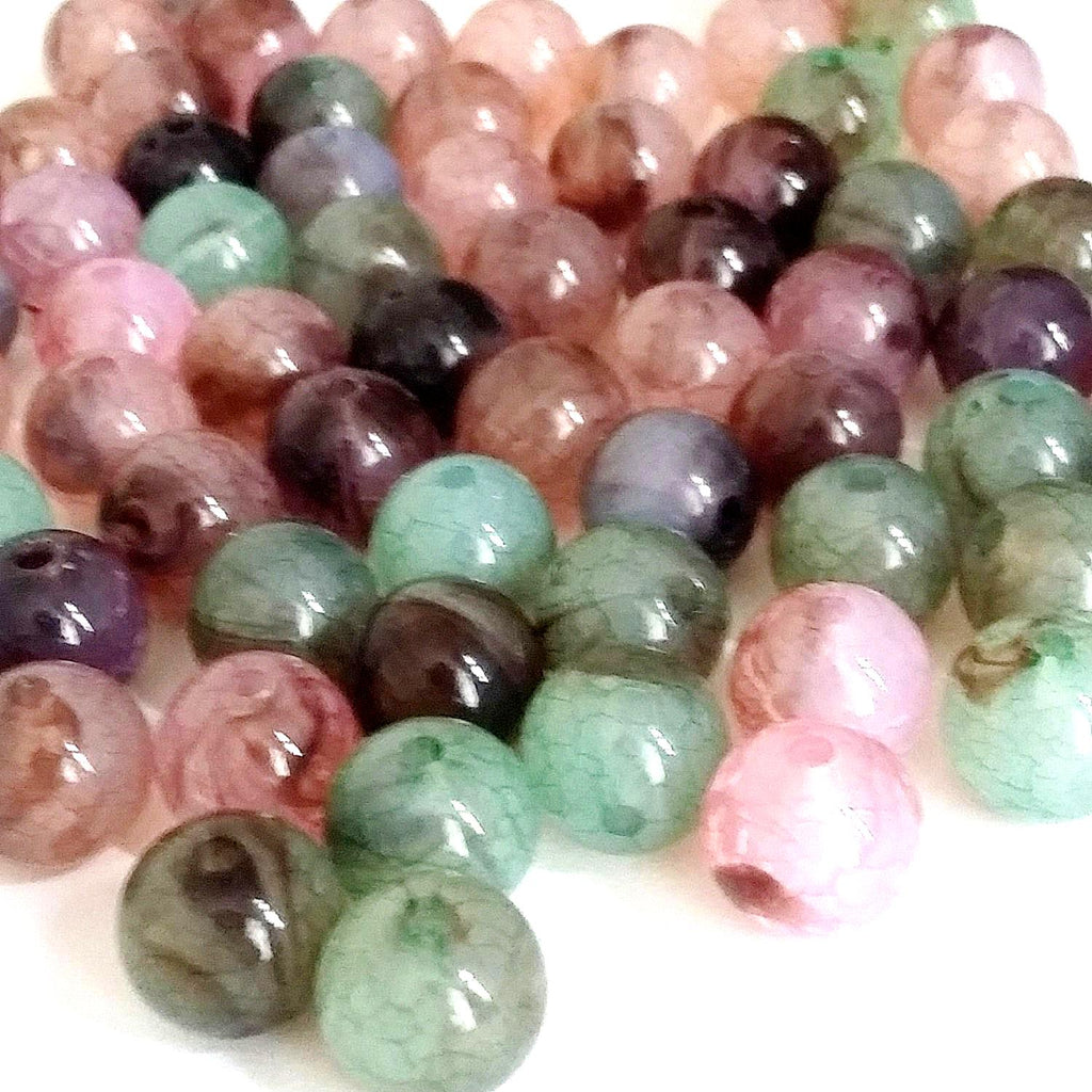 Pink, Green & Purple Acrylic Mottled 10mm - 25pcs