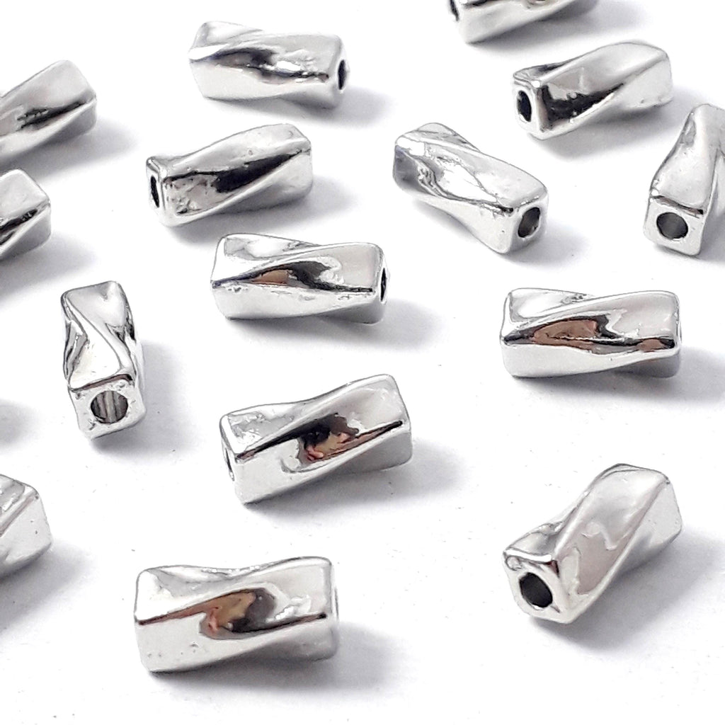 Twisted Square Tube Beads Silver Tone 8x4mm - 25pcs