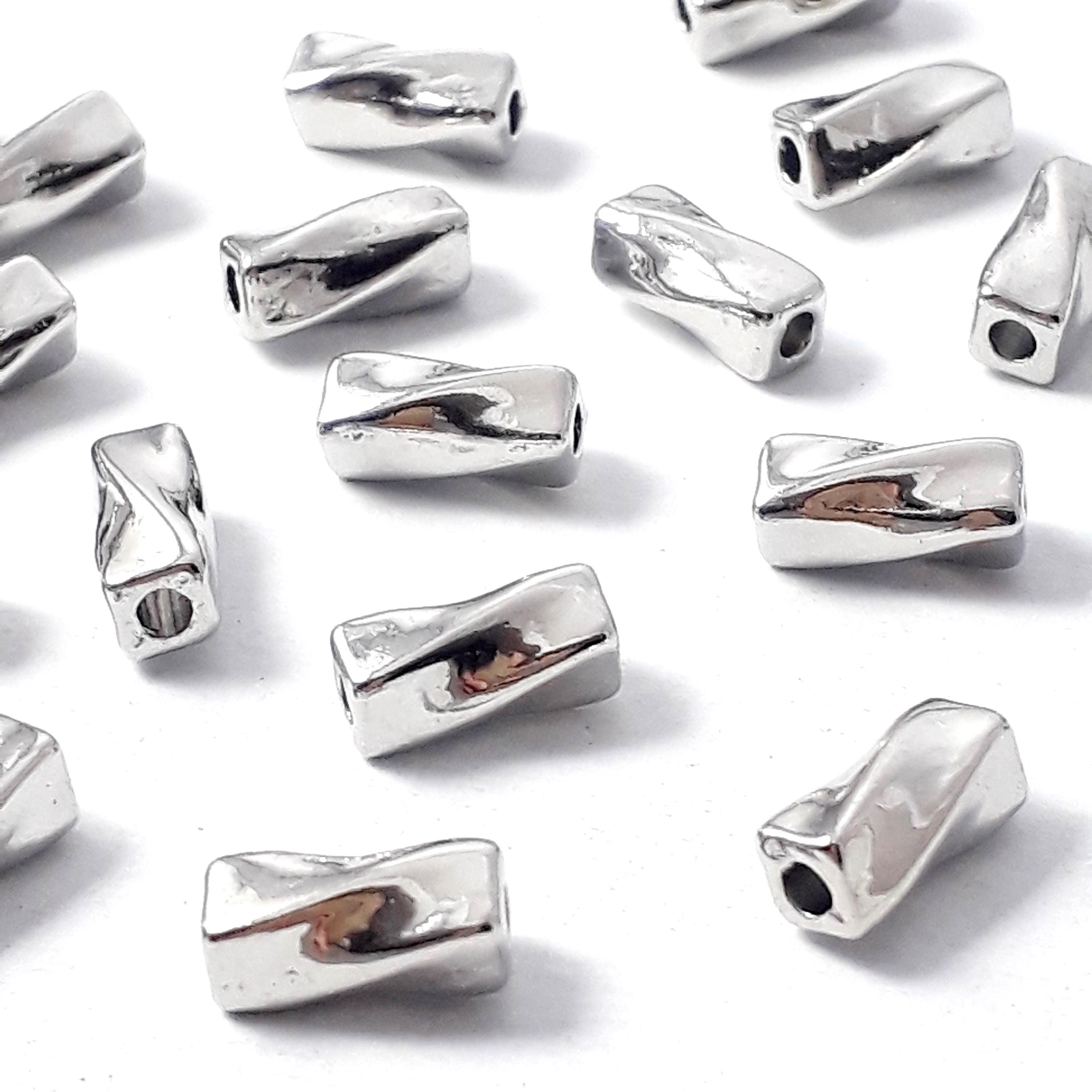 Twisted Square Tube Beads Silver Tone 8x4mm - 25pcs