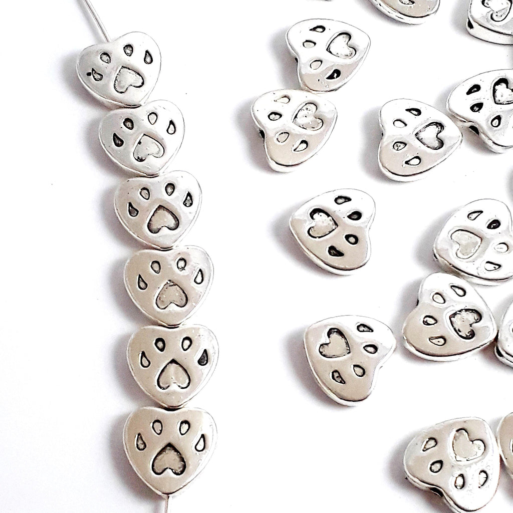 Paw Print Heart Antique Silver 12x11mm - 10pcs
