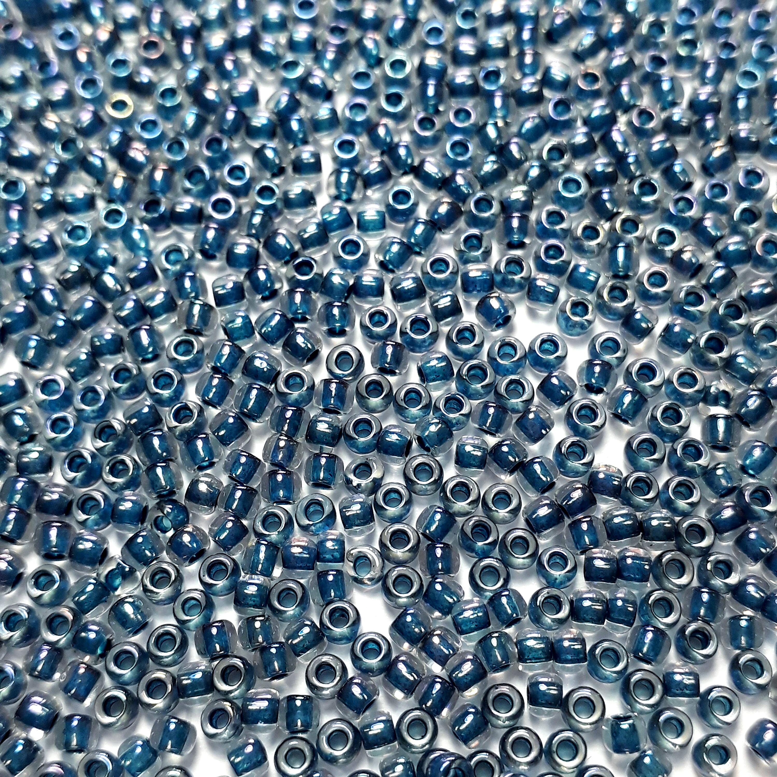 Lustre Crystal/Capri Blue-Lined TOHO Seed Glass 11/0 - 10g