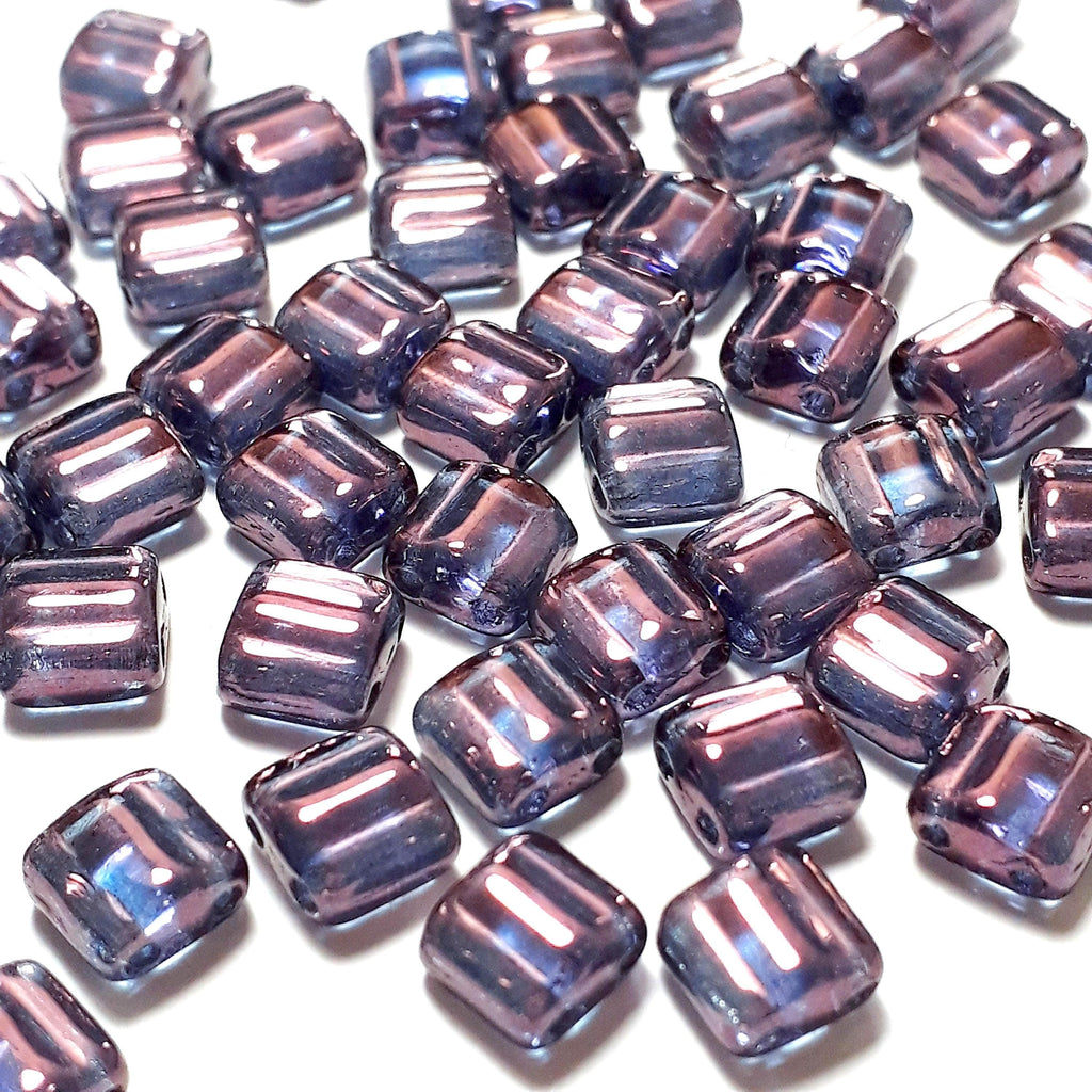 2-Hole Purple Lustre Czech Glass Square 6mm - 20pcs