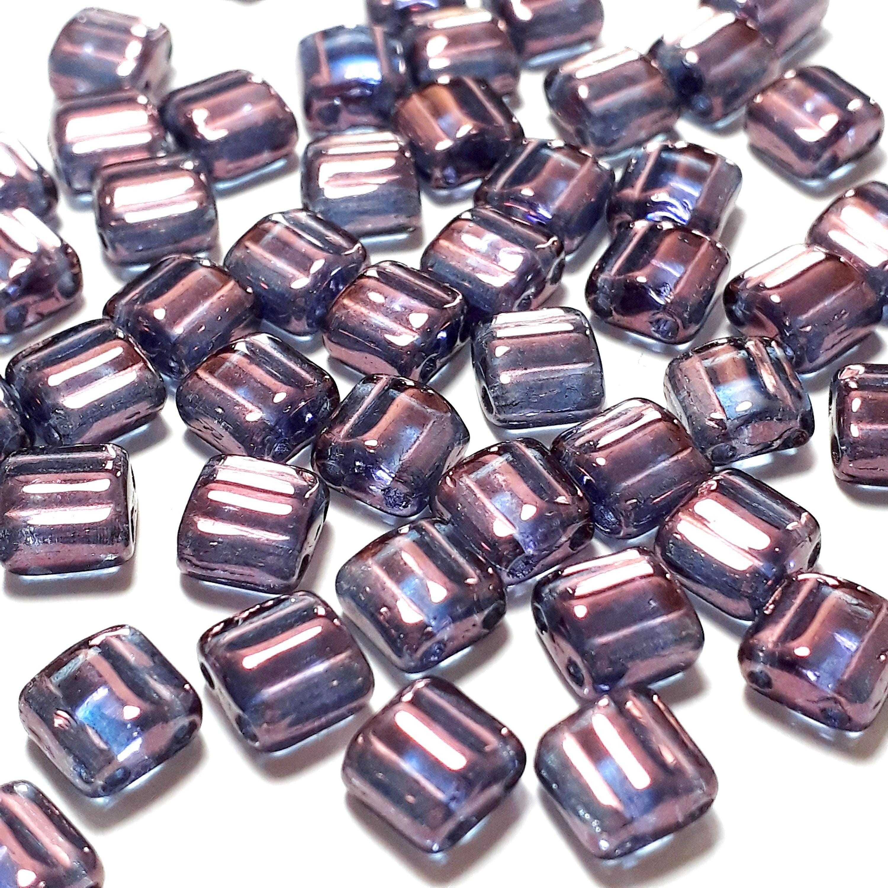 2-Hole Purple Lustre Czech Glass Square 6mm - 20pcs